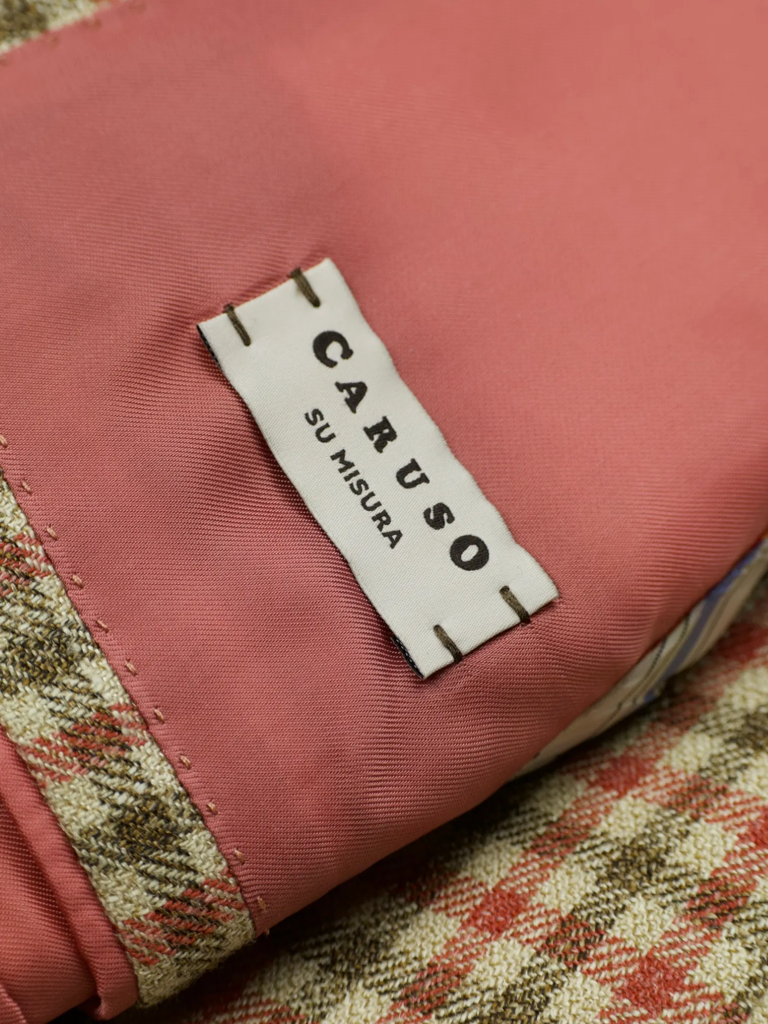 Caruso Coral Red Wool, Silk & Linen Gingham Check Jacket