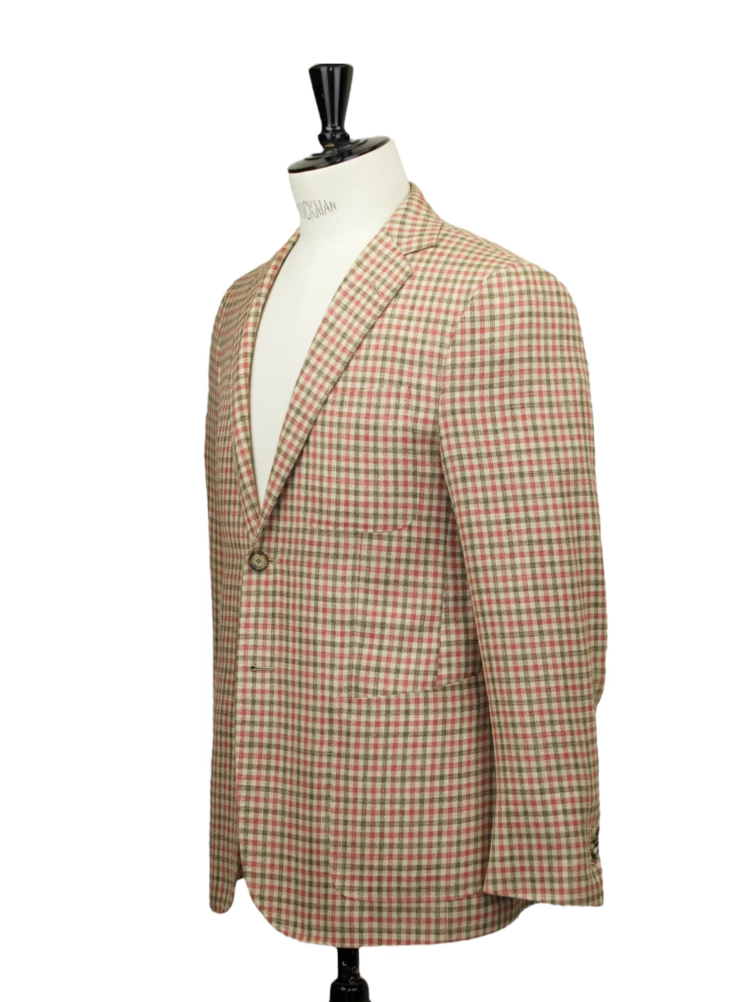 Caruso Coral Red Wool, Silk & Linen Gingham Check Jacket