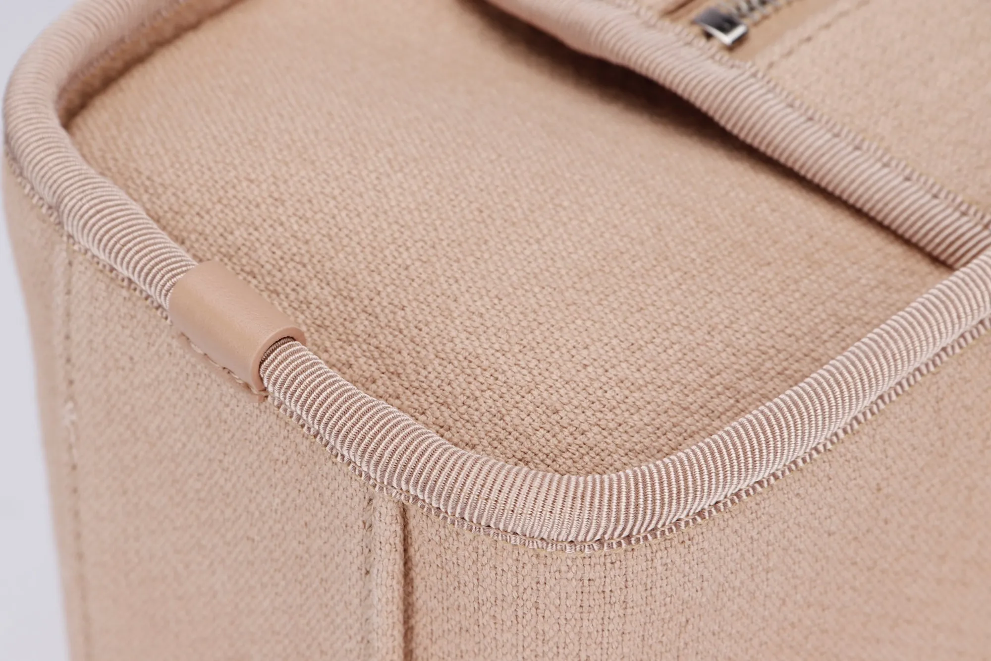 Chanel Deauville Boston (Microchip: G59Hxxxx) Canvas Light Brown, Silver Hardware, with Dust Cover & Box