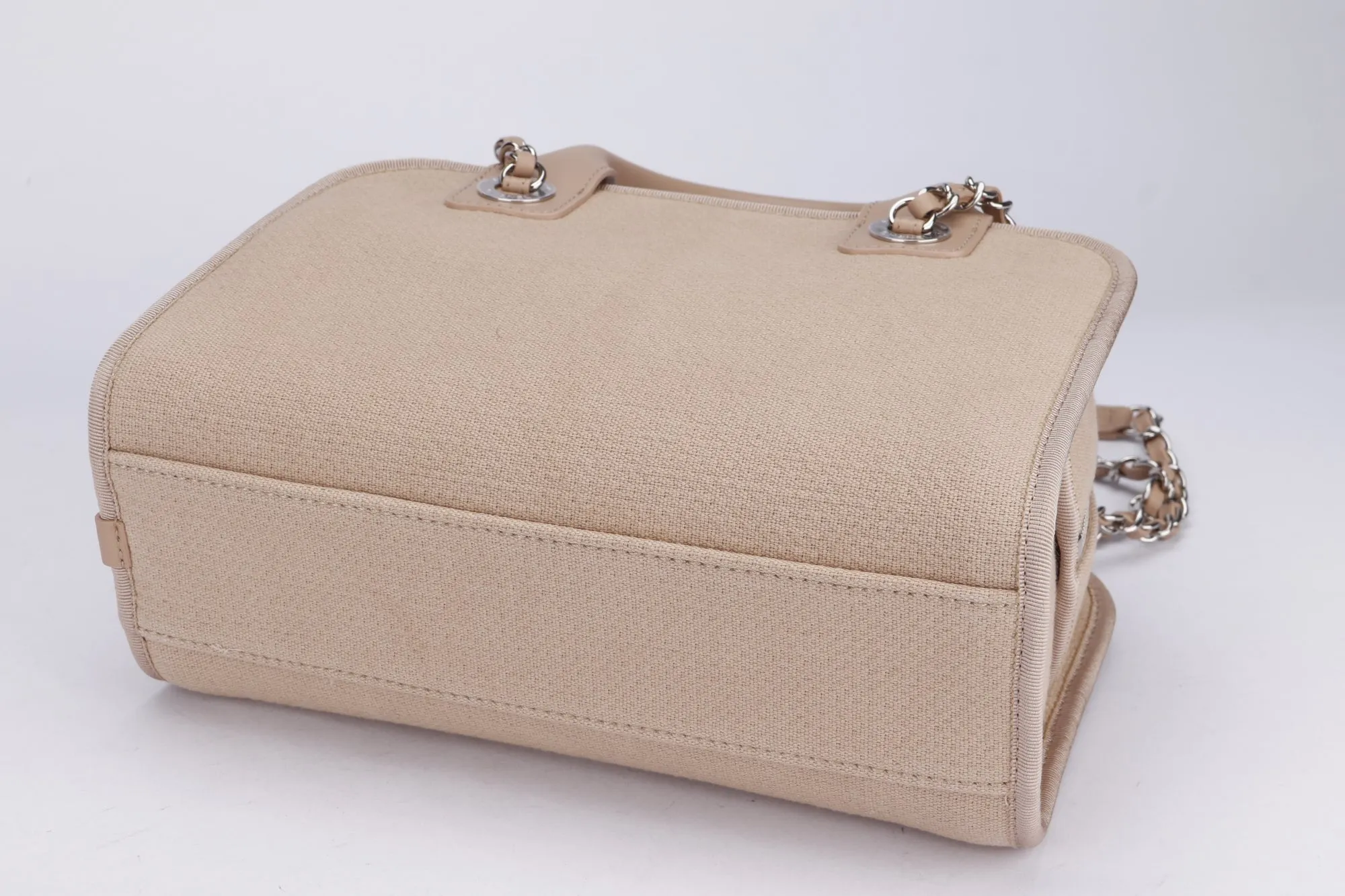 Chanel Deauville Boston (Microchip: G59Hxxxx) Canvas Light Brown, Silver Hardware, with Dust Cover & Box
