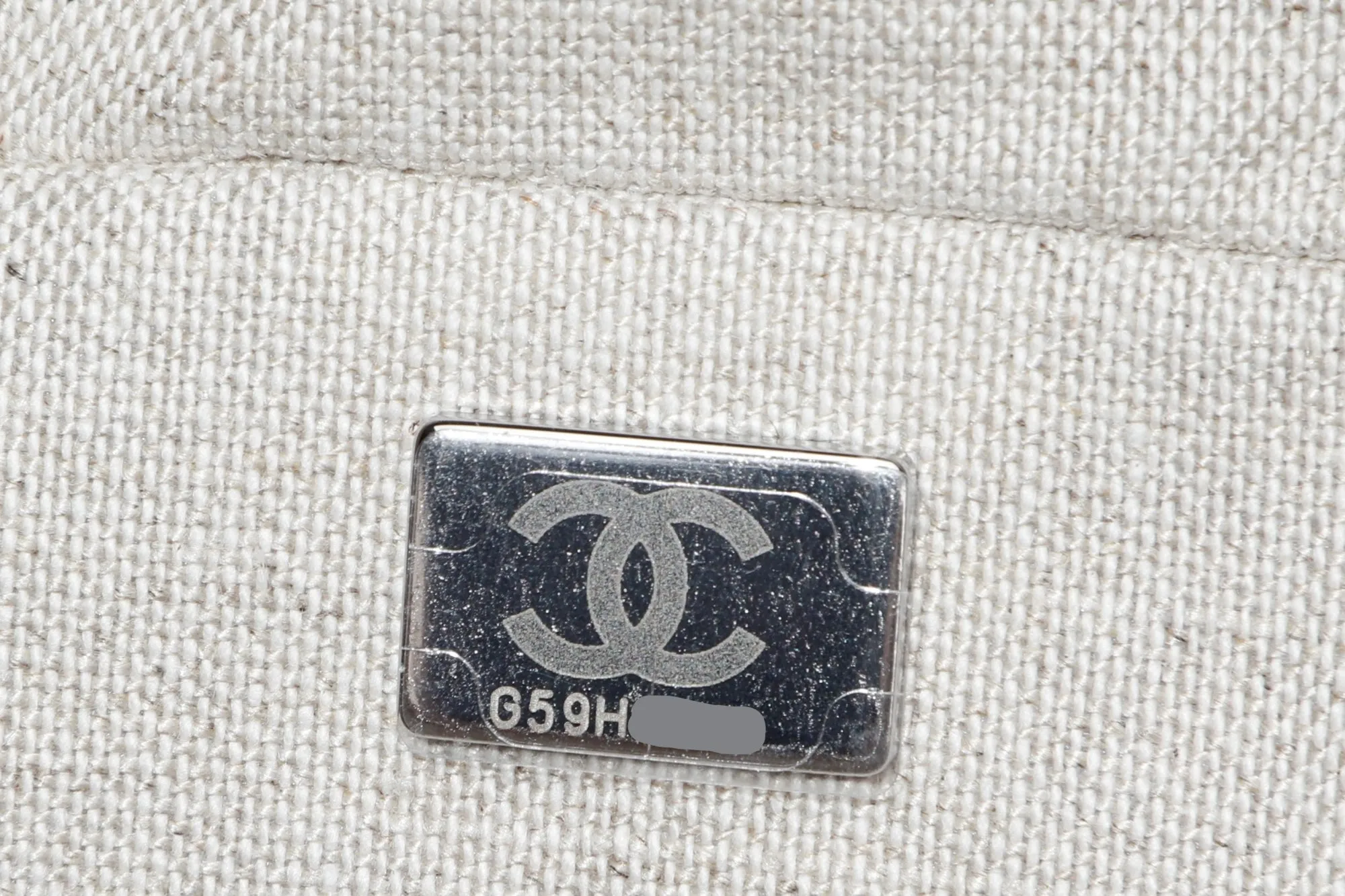 Chanel Deauville Boston (Microchip: G59Hxxxx) Canvas Light Brown, Silver Hardware, with Dust Cover & Box