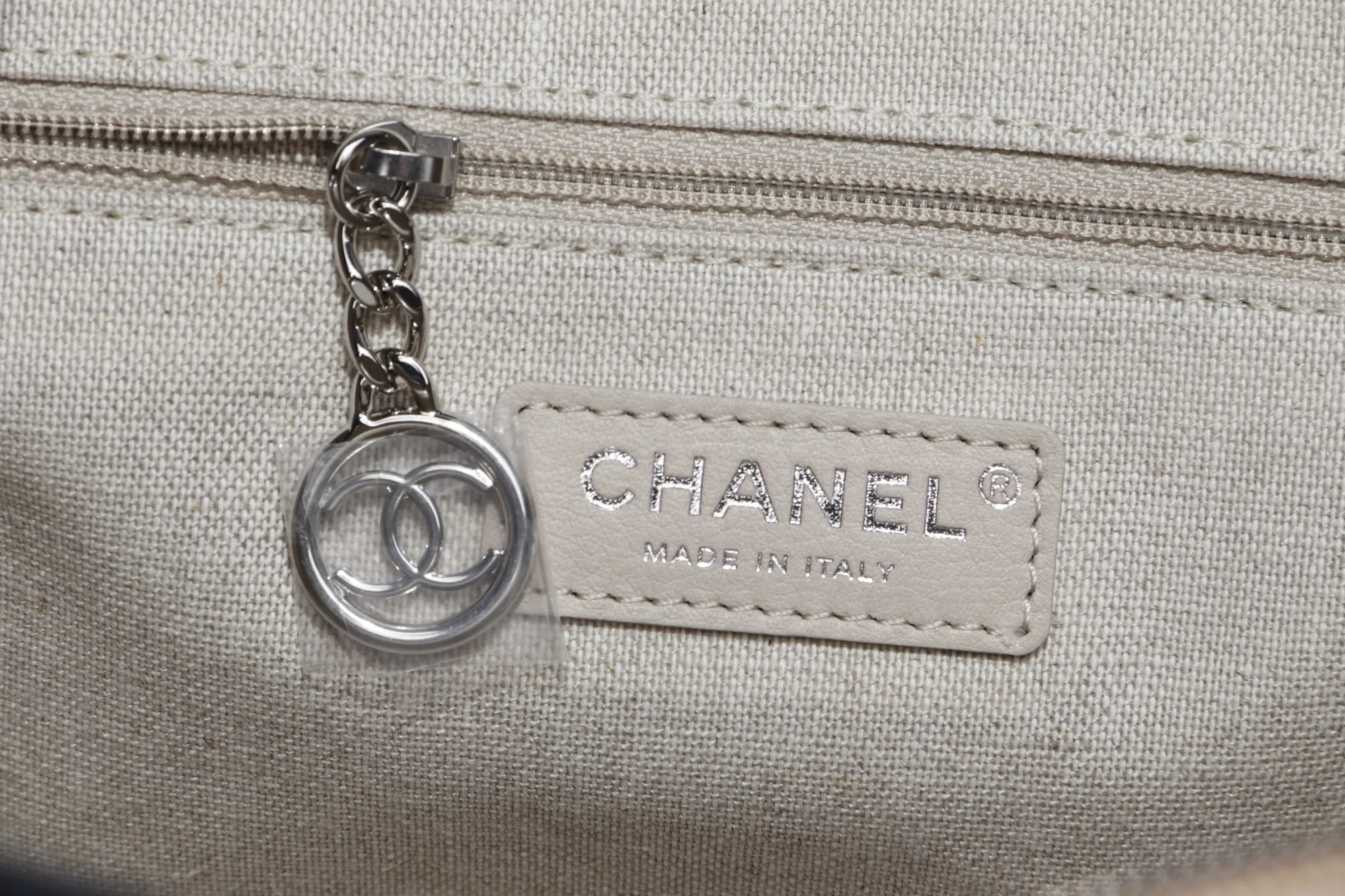 Chanel Deauville Boston (Microchip: G59Hxxxx) Canvas Light Brown, Silver Hardware, with Dust Cover & Box