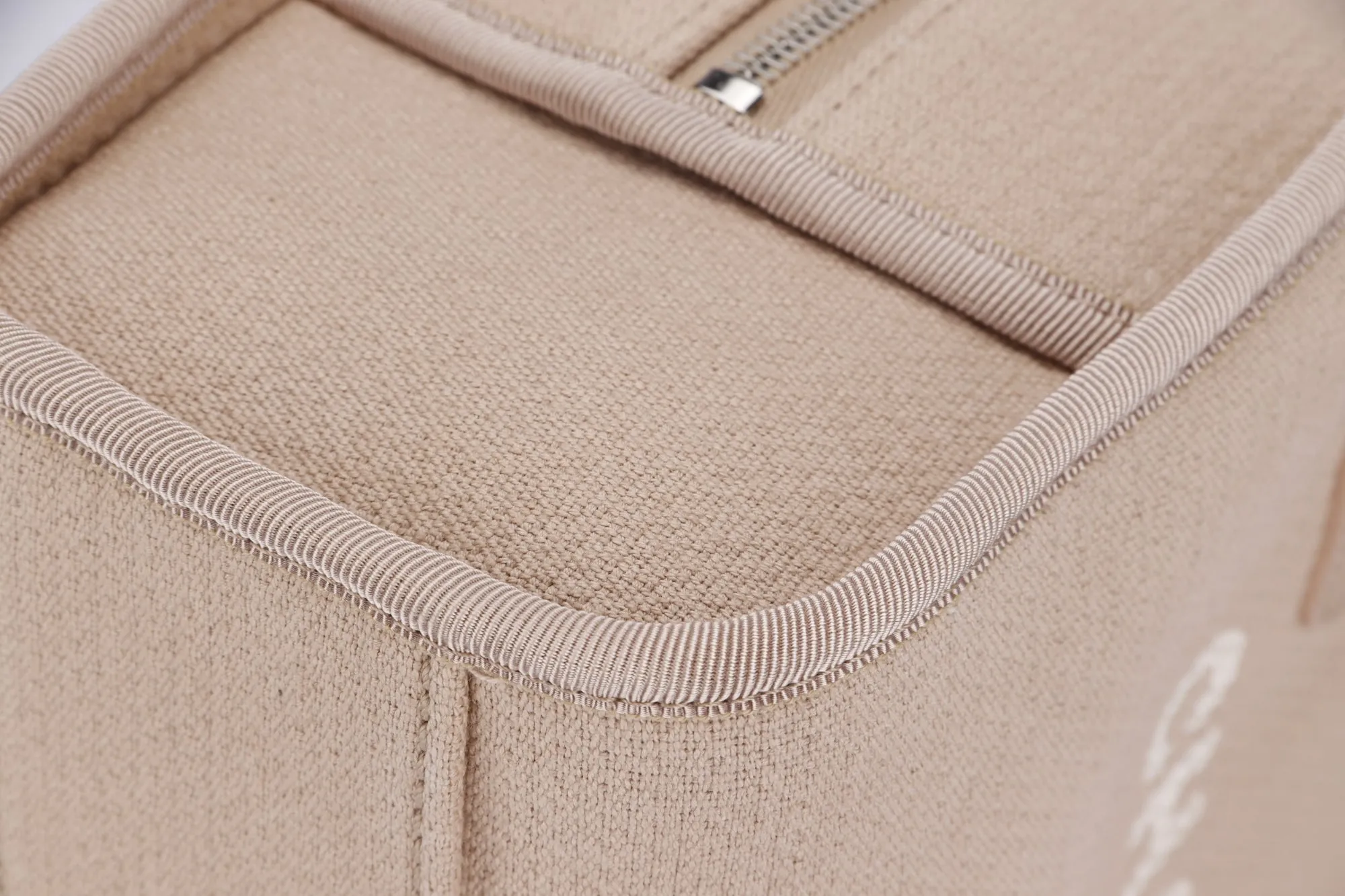 Chanel Deauville Boston (Microchip: G59Hxxxx) Canvas Light Brown, Silver Hardware, with Dust Cover & Box