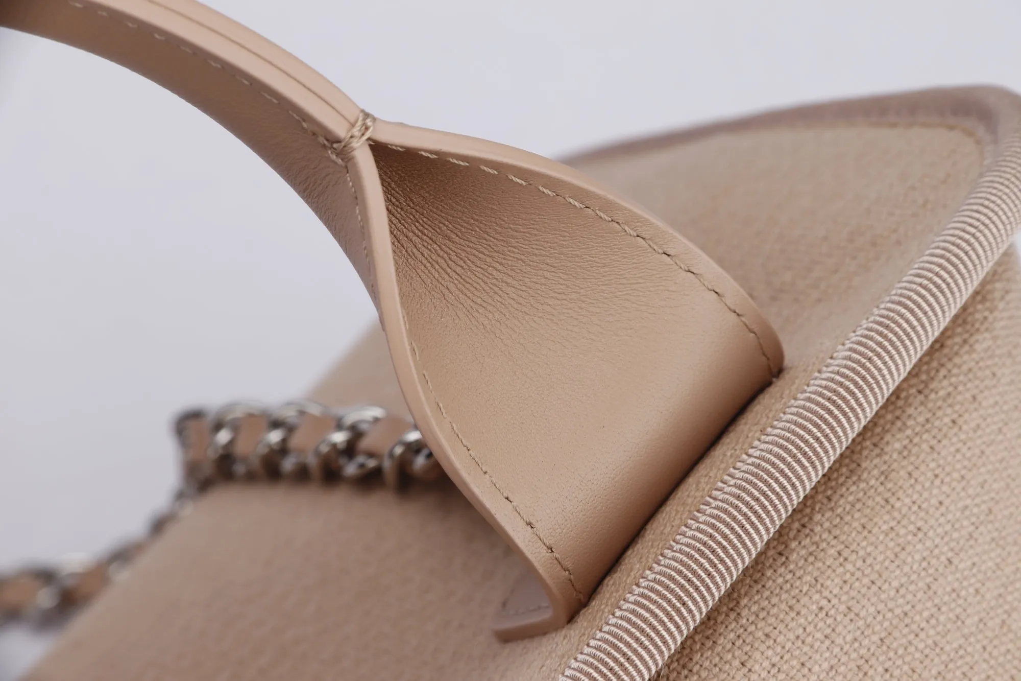 Chanel Deauville Boston (Microchip: G59Hxxxx) Canvas Light Brown, Silver Hardware, with Dust Cover & Box