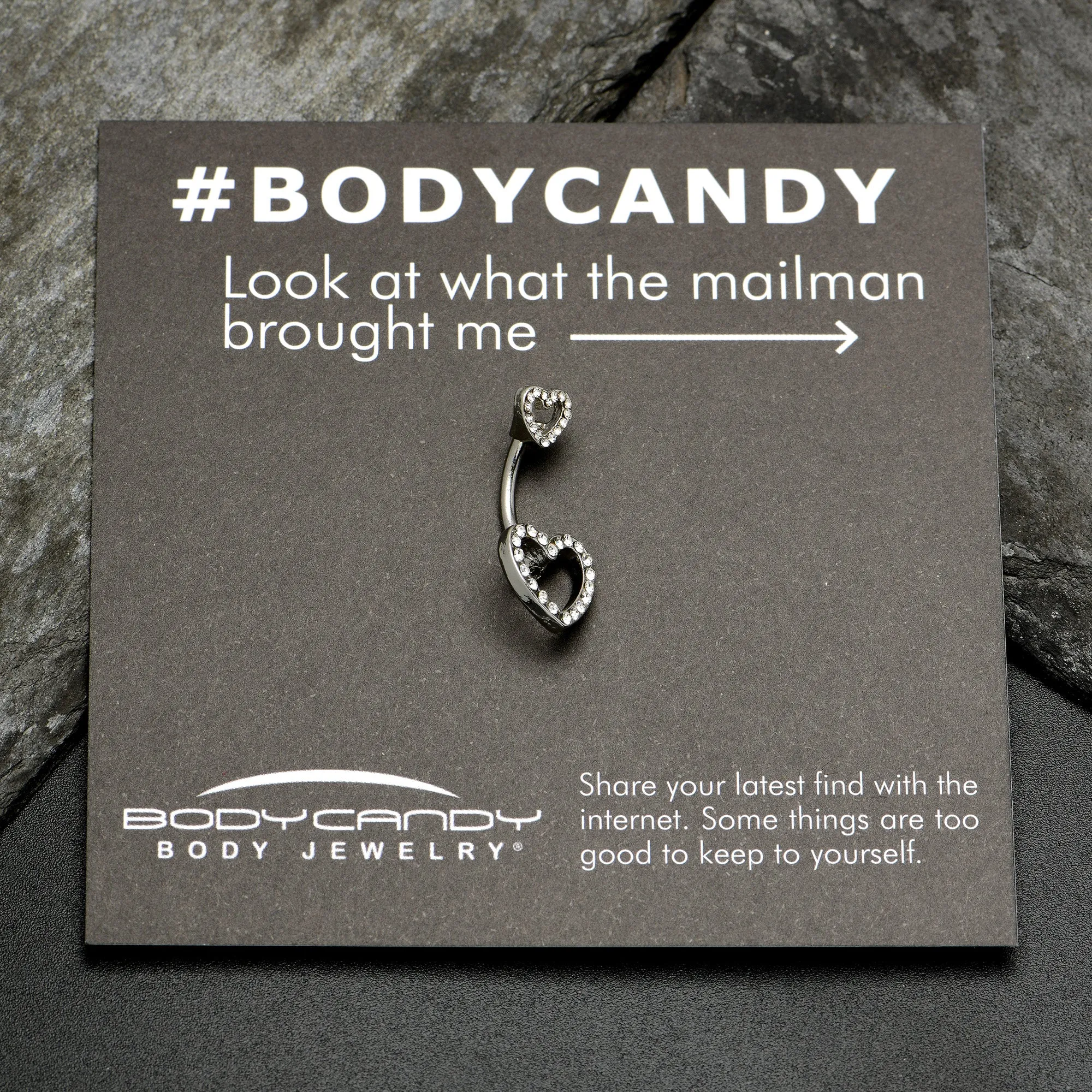 Clear Gem Open Heart Valentine Double Mount Belly Ring
