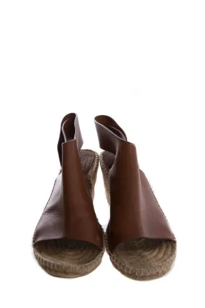Céline Brown Leather Espadrilles Wedges SZ 38