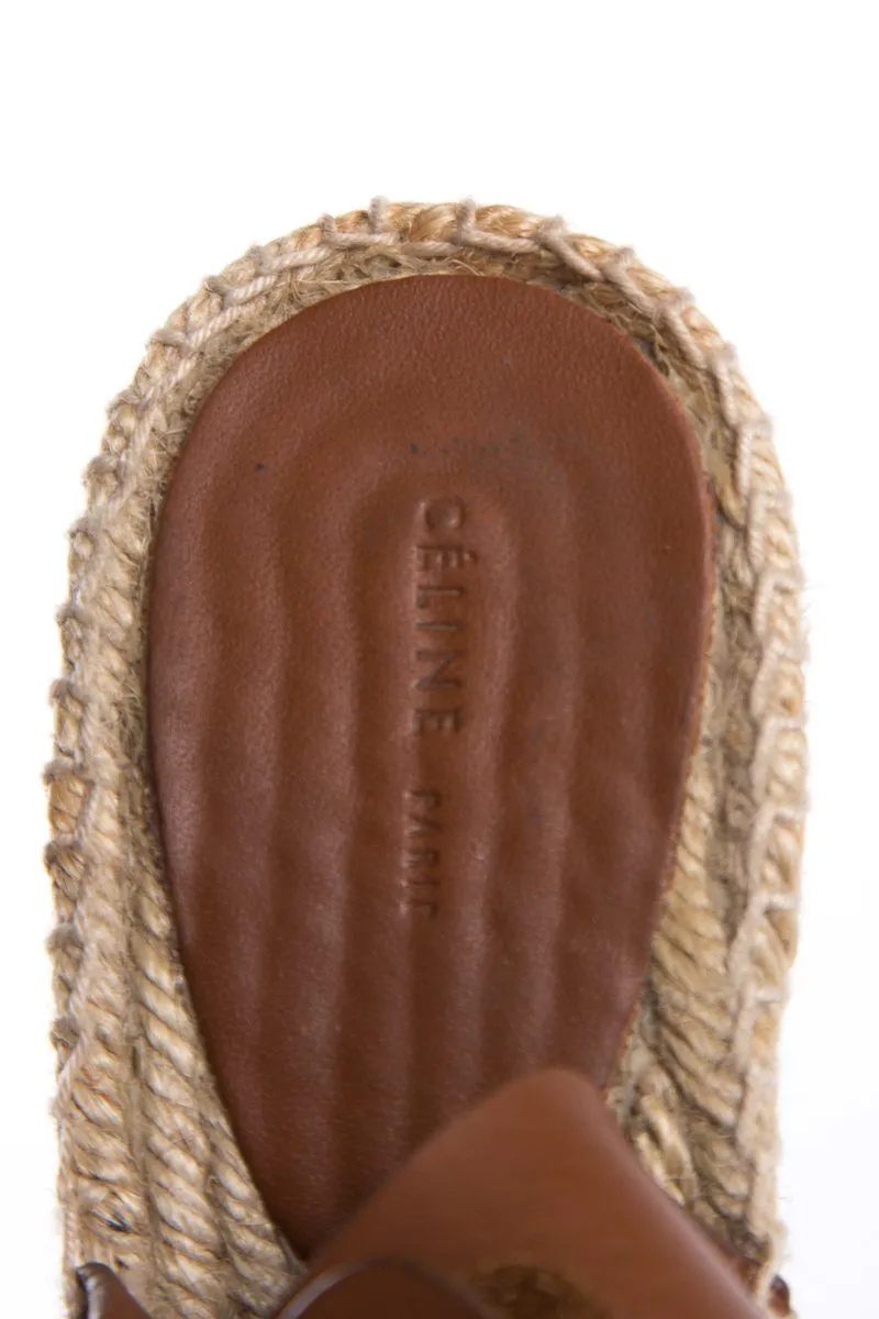 Céline Brown Leather Espadrilles Wedges SZ 38
