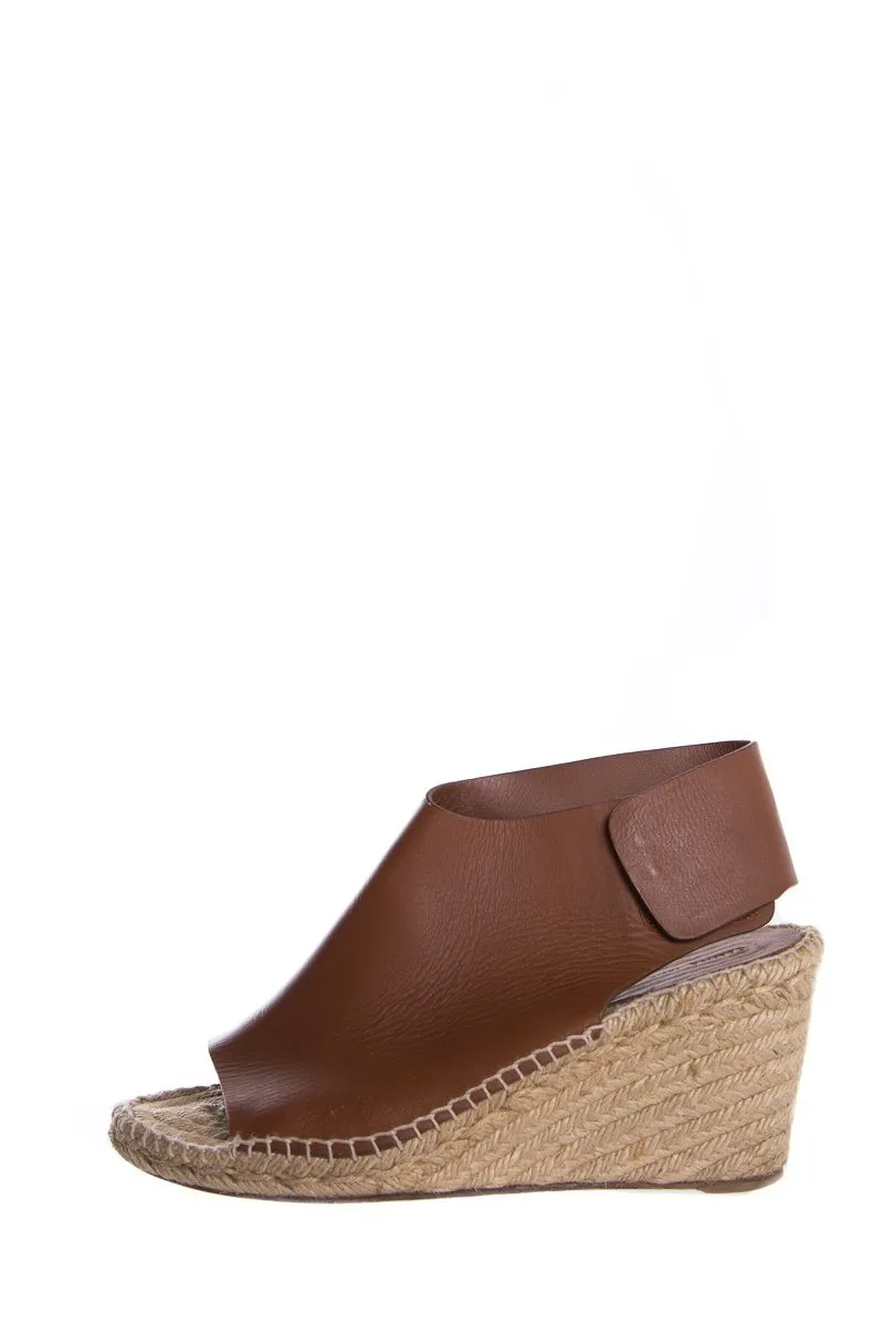 Céline Brown Leather Espadrilles Wedges SZ 38