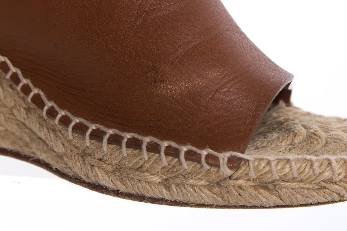 Céline Brown Leather Espadrilles Wedges SZ 38