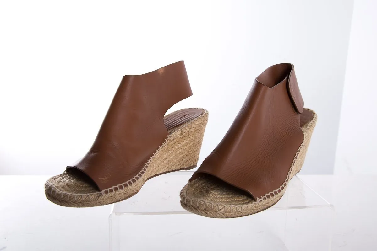 Céline Brown Leather Espadrilles Wedges SZ 38
