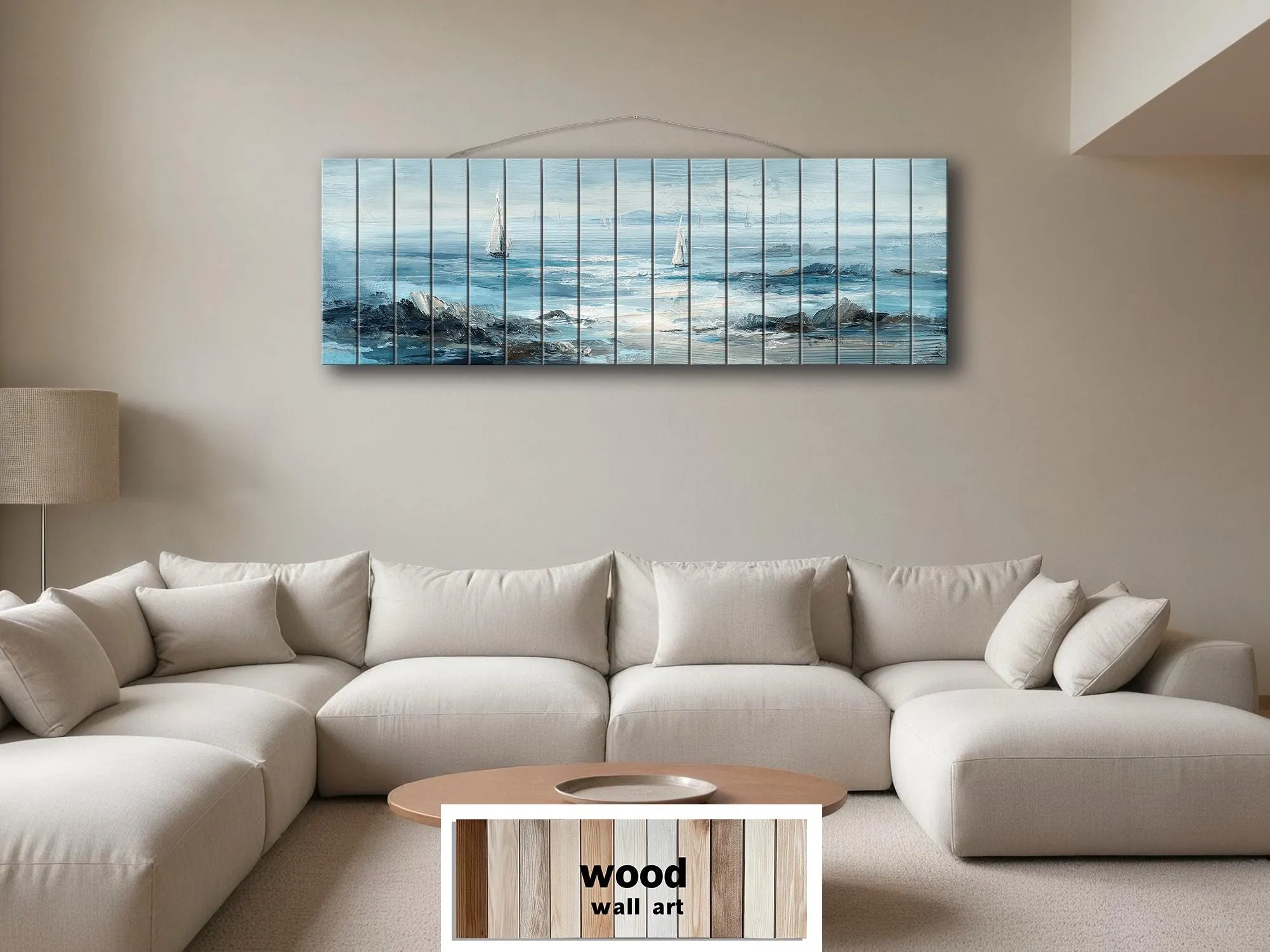 Coastal Sailing Boats Seascape Distressed Wood Wall Art