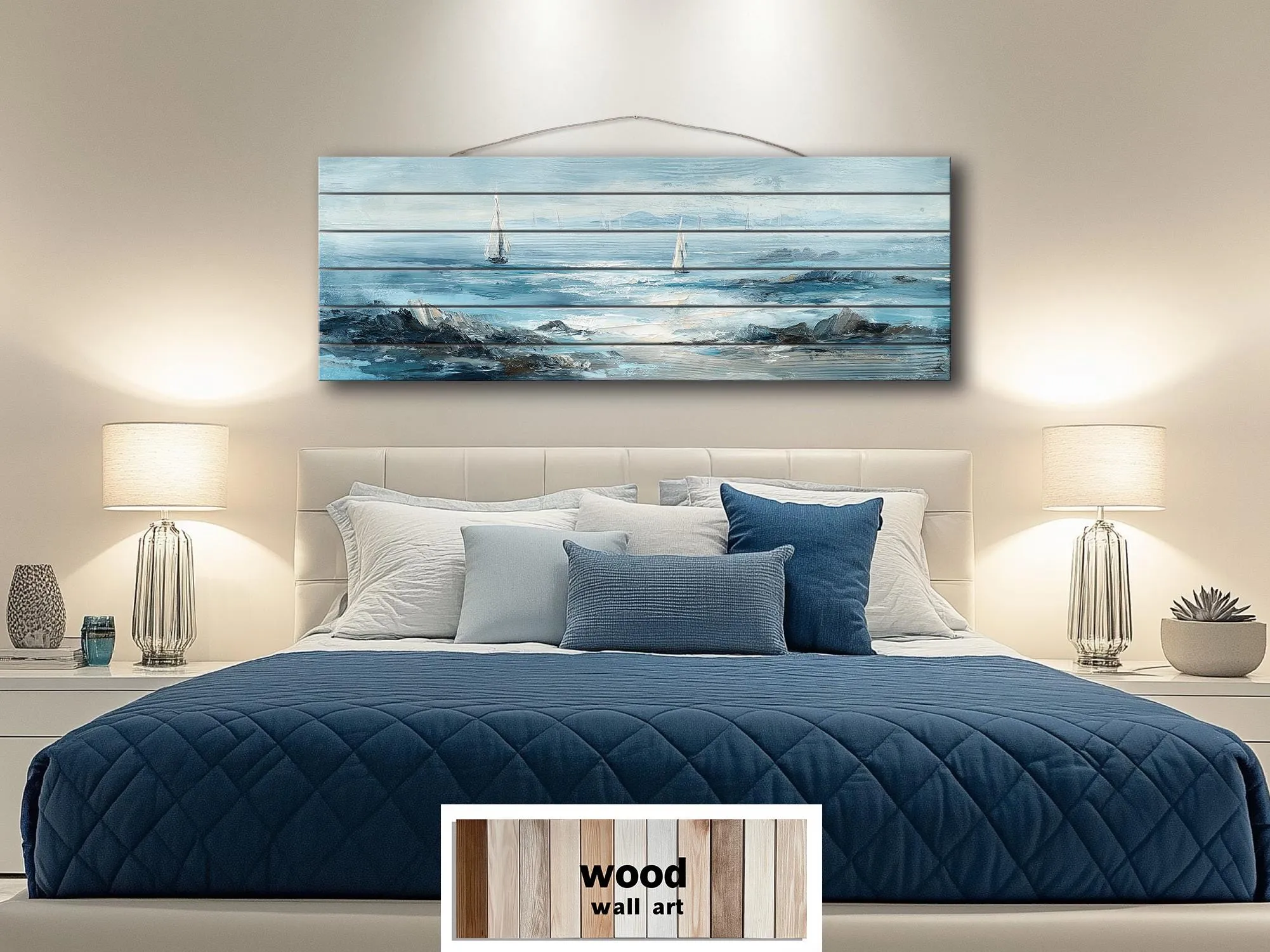 Coastal Sailing Boats Seascape Distressed Wood Wall Art