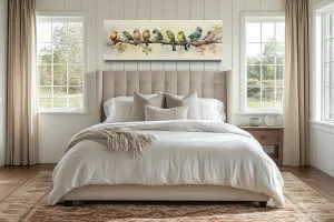 Colorful Birds On a Branch Horizontal Framed Canvas Wall Art