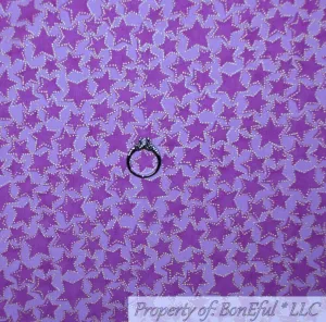Cotton Fabric BTY Purple Star Gold Metallic Tone Tonal USA Baby Girl
