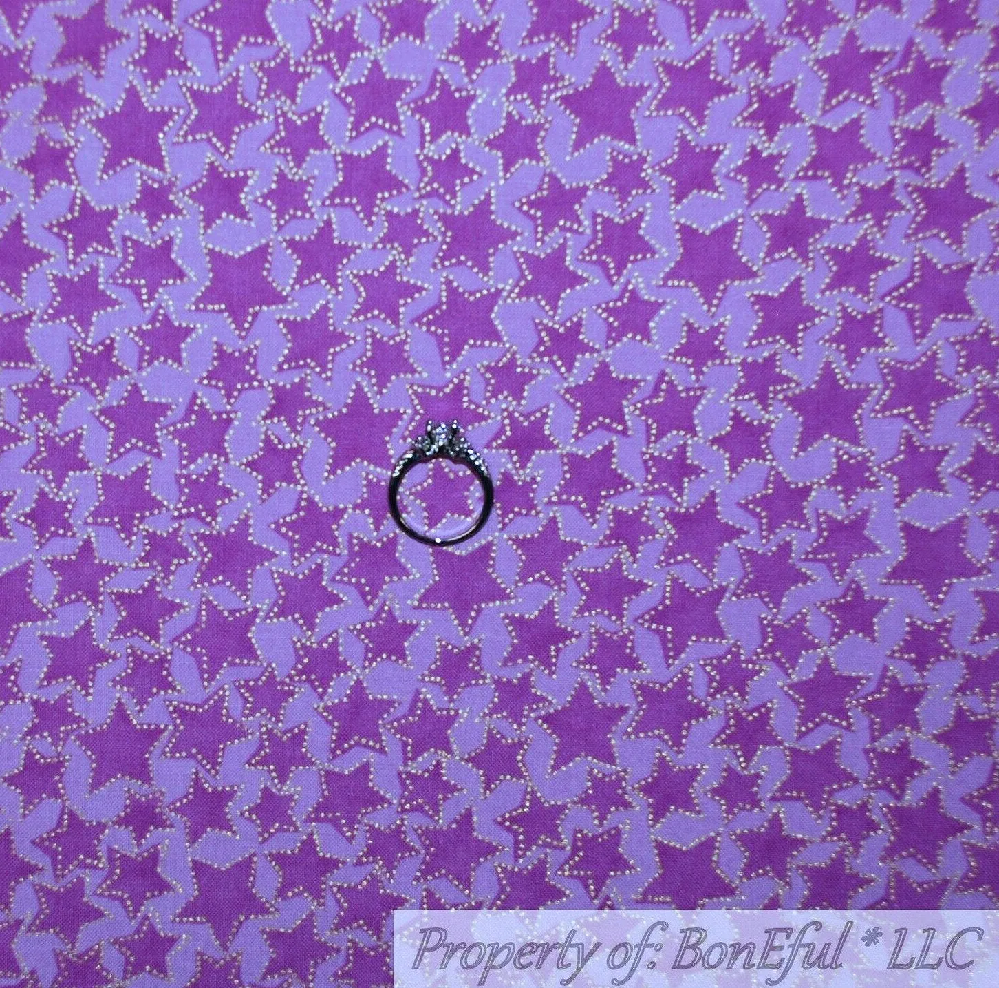 Cotton Fabric BTY Purple Star Gold Metallic Tone Tonal USA Baby Girl