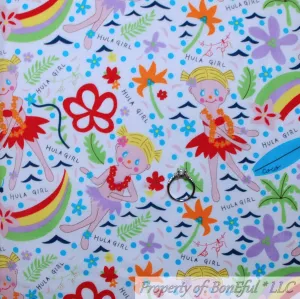 Cotton Fabric BTY Rainbow Hula Hawaiian Girl Doll Flower Garden