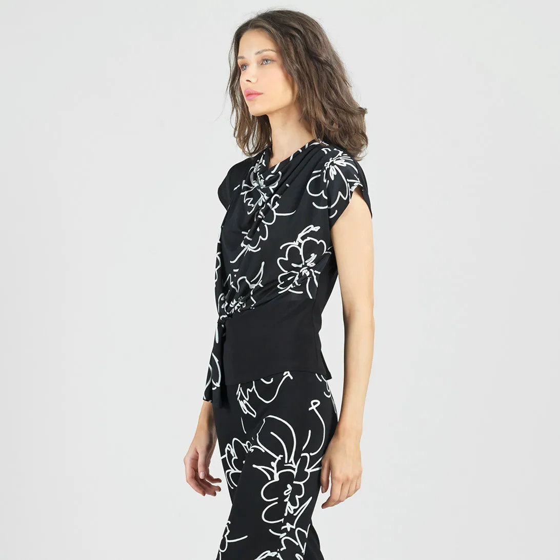 Crepe Knit - Drape Neck Loop Front Top - Blossom Sketch
