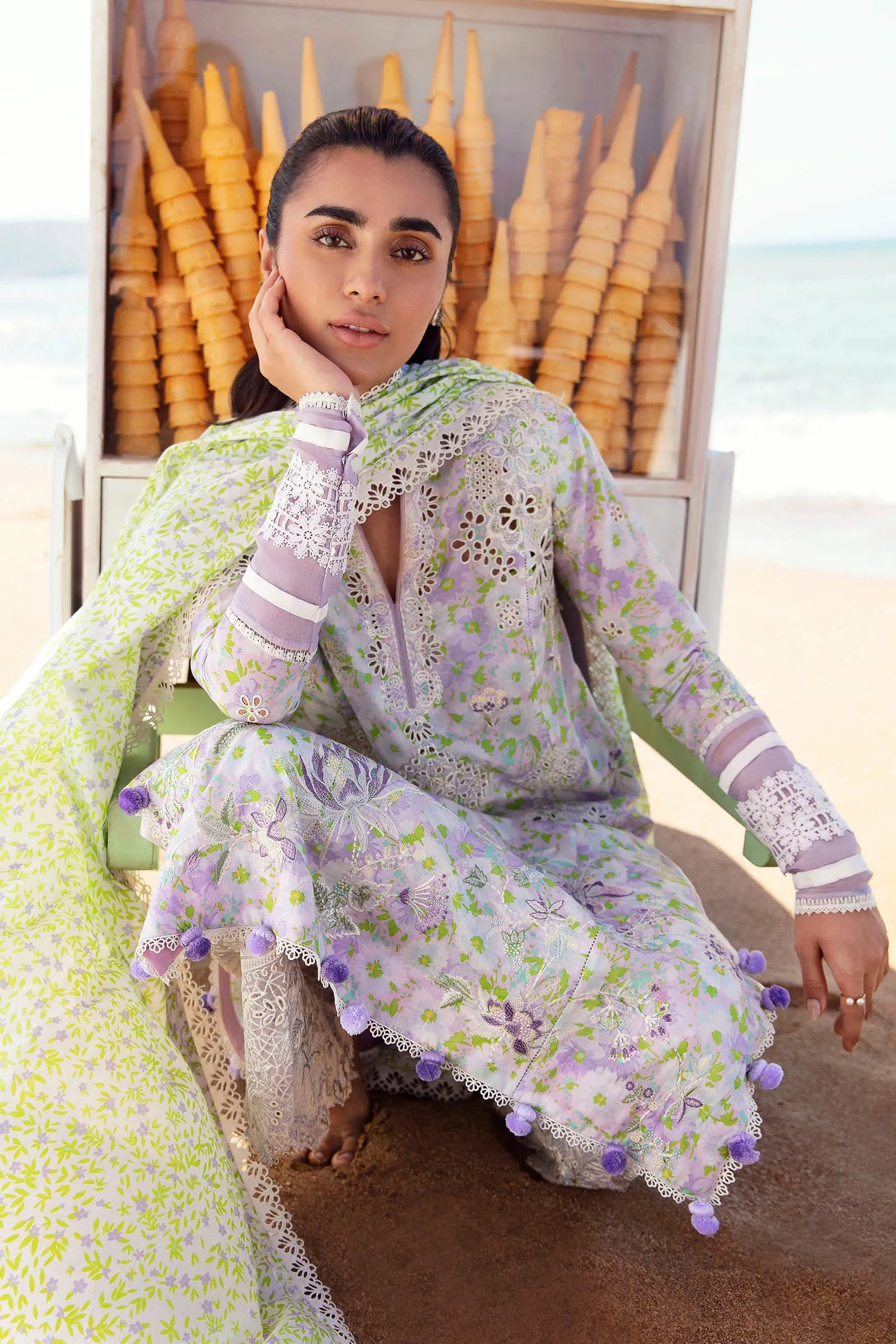 ELA (ZL23-03 A) | Zaha Lawn Collection 2023 | Embroidered Unstitched Lawn Suits