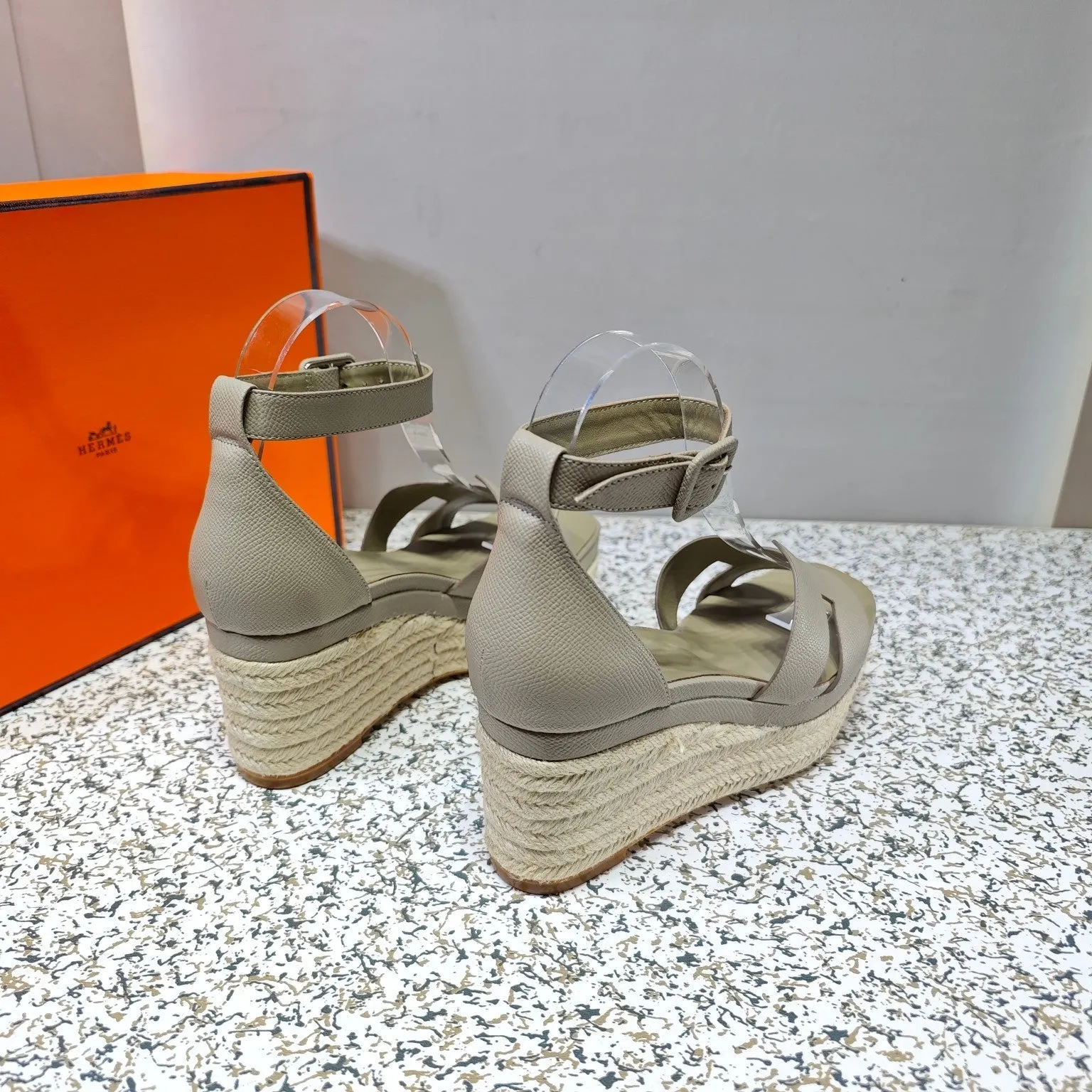ELDA ESPADRILLE 80 LIGHT GRAY CALFSKIN