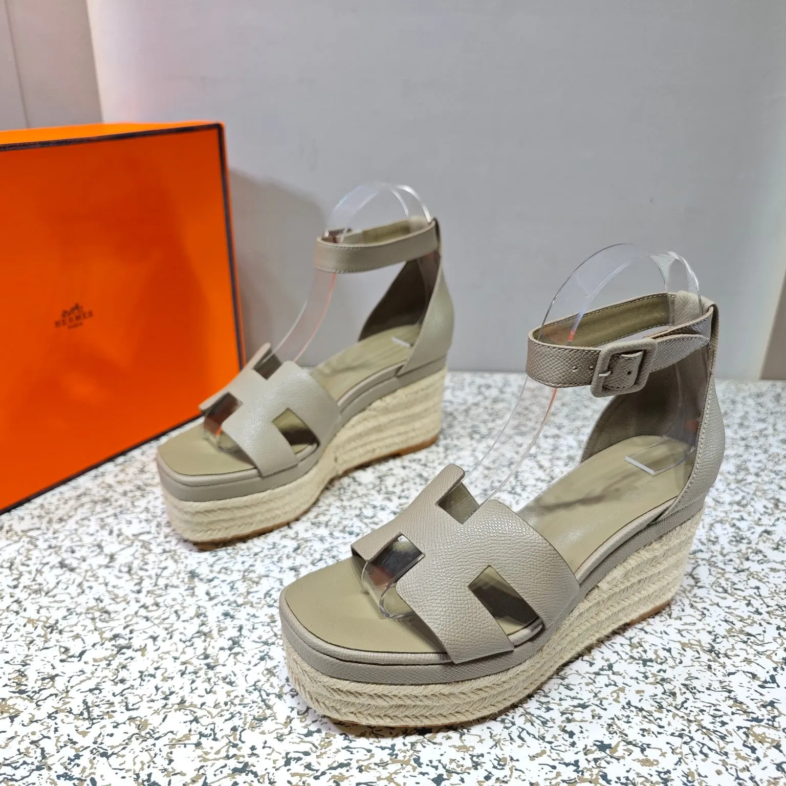 ELDA ESPADRILLE 80 LIGHT GRAY CALFSKIN