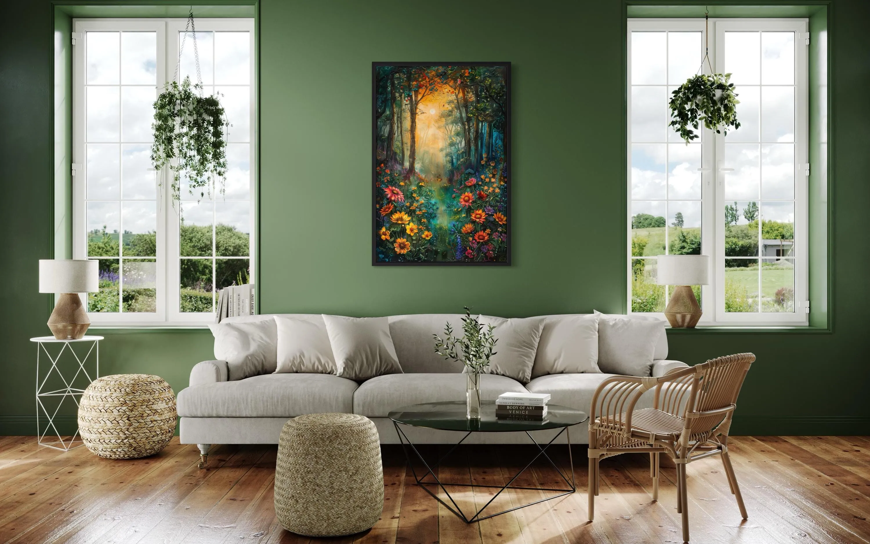 Enchanted Forest Flower Meadow Framed Canvas Wall Art