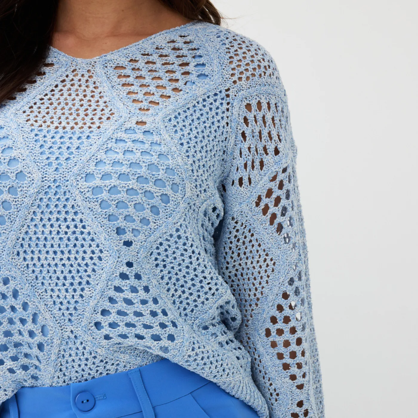 Esqualo Ajour Knit Sweater | Ivory / Sky Blue