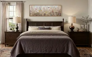 Farmhouse Style Neutral Wildflowers Field Horizontal Framed Canvas Wall Art