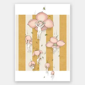 Floating Flower Babies Mustard Unframed Art Print
