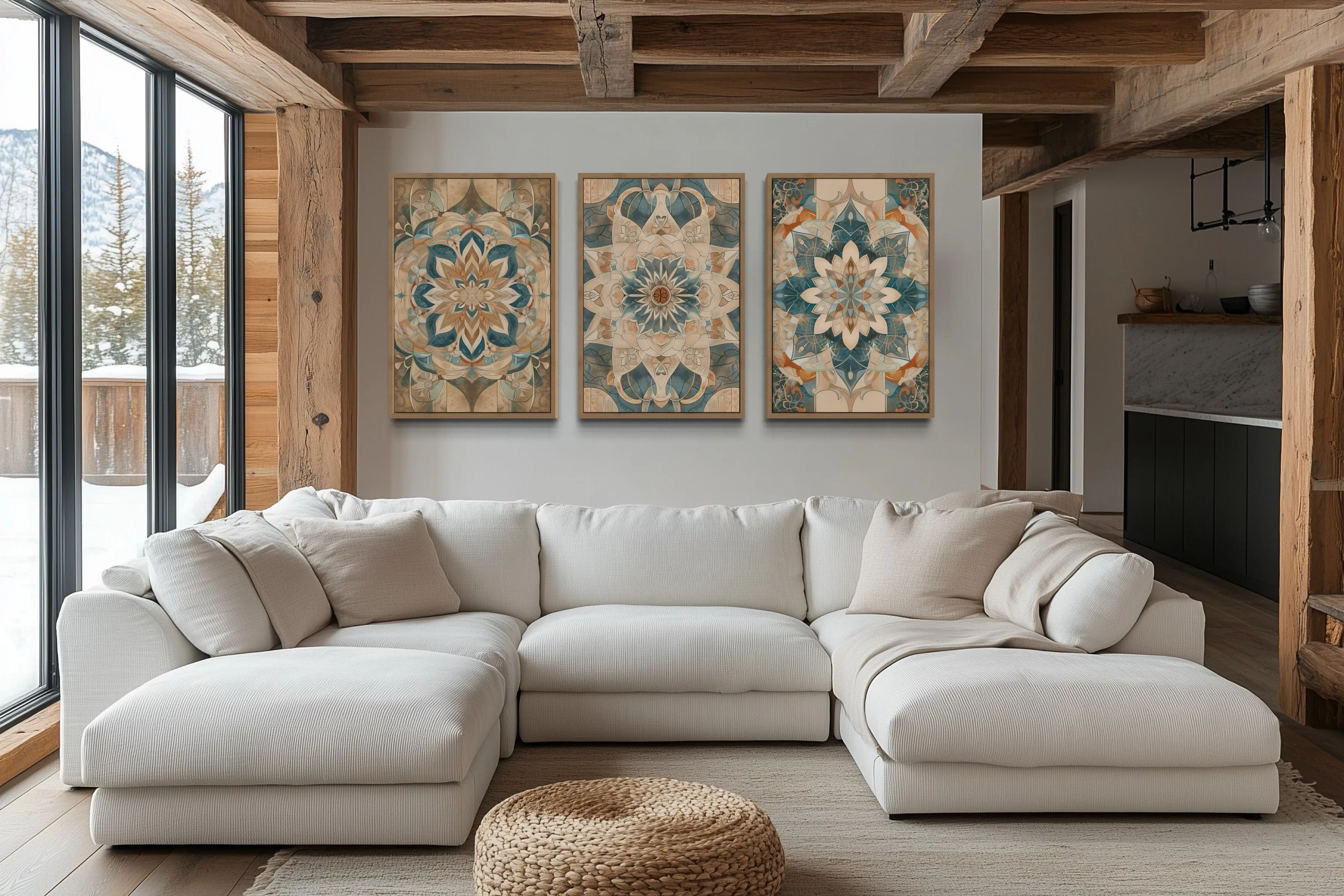 Framed Wall Art Set of 3 Boho Neutral Mandala Wall Decor
