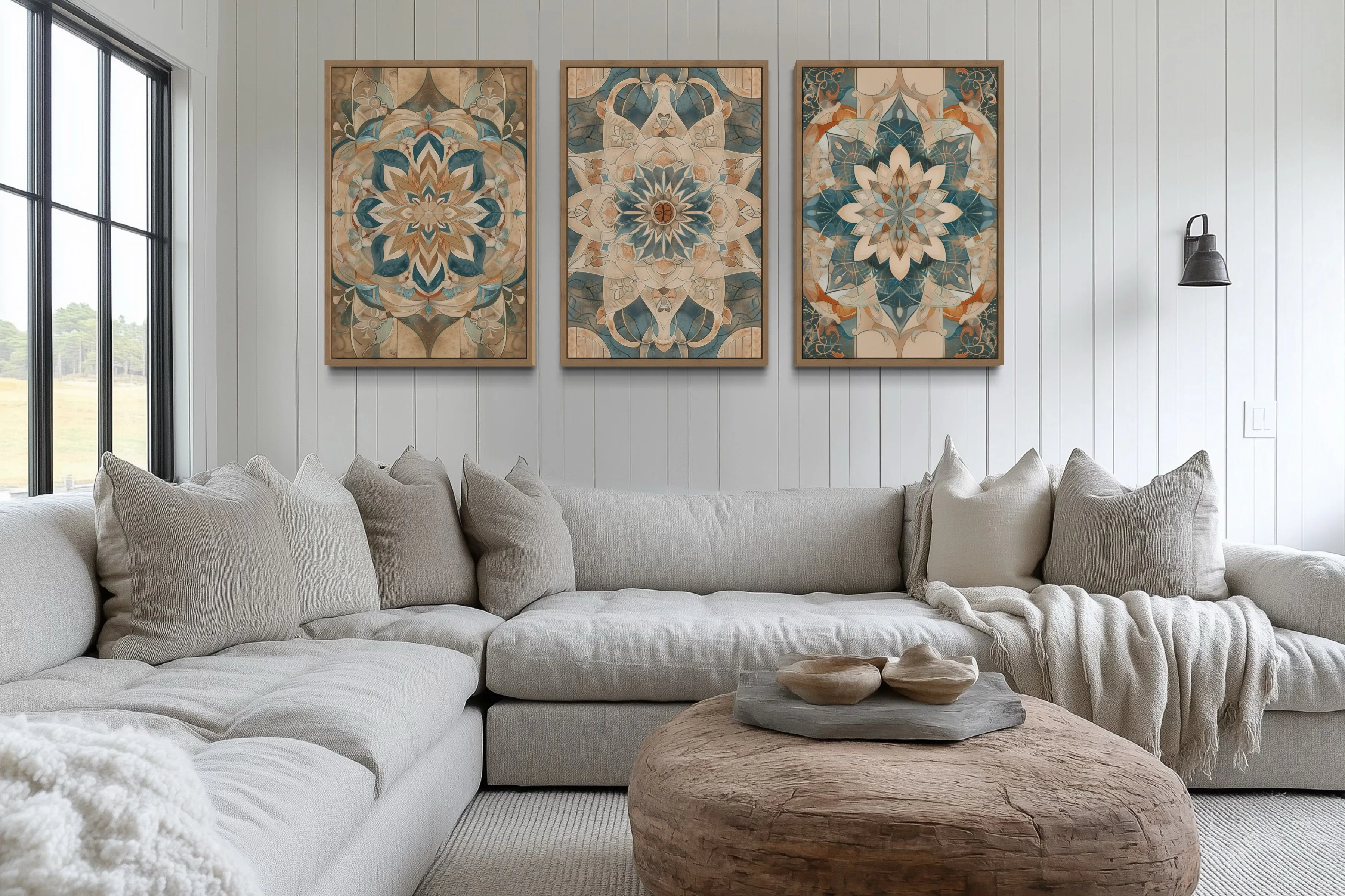 Framed Wall Art Set of 3 Boho Neutral Mandala Wall Decor