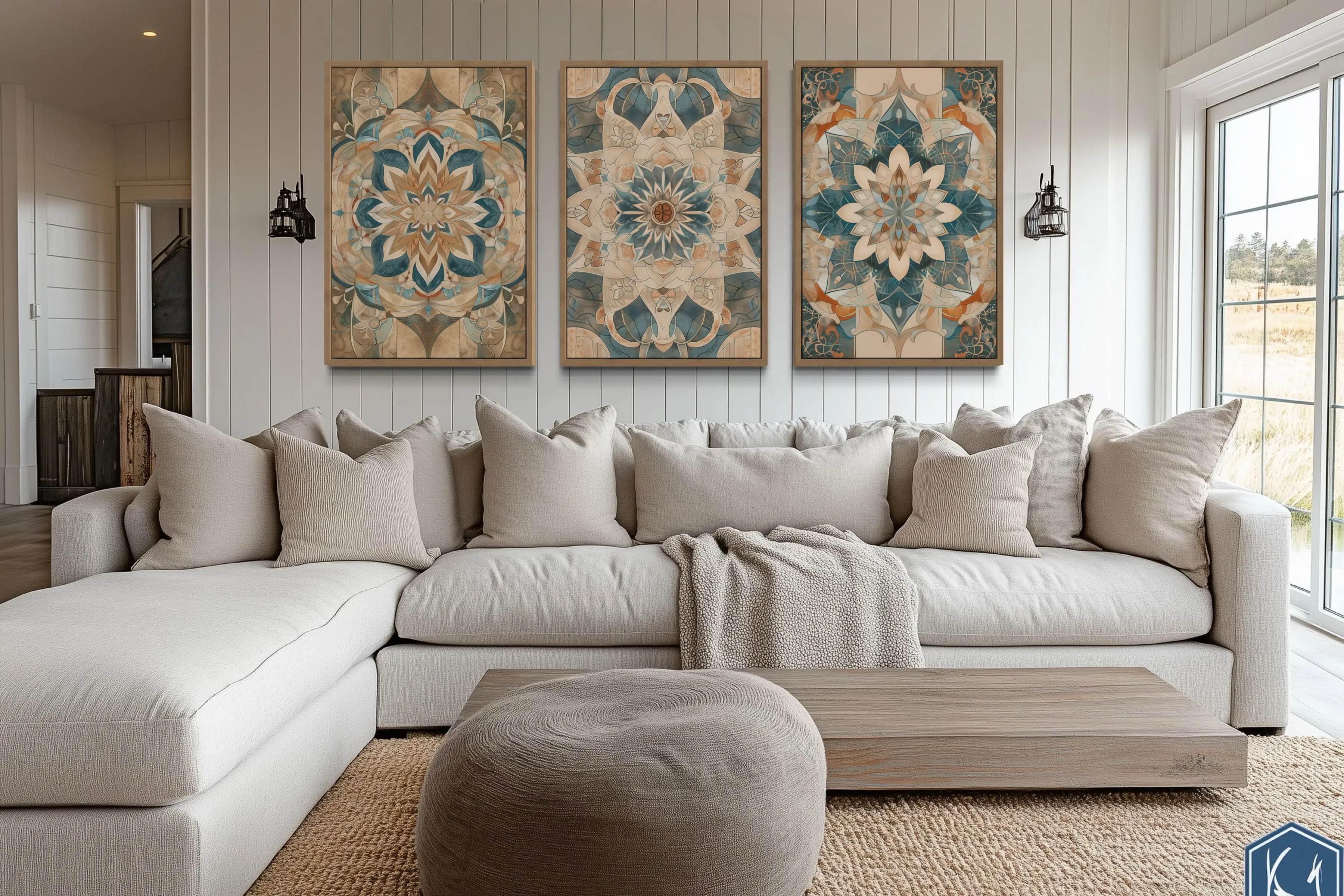 Framed Wall Art Set of 3 Boho Neutral Mandala Wall Decor