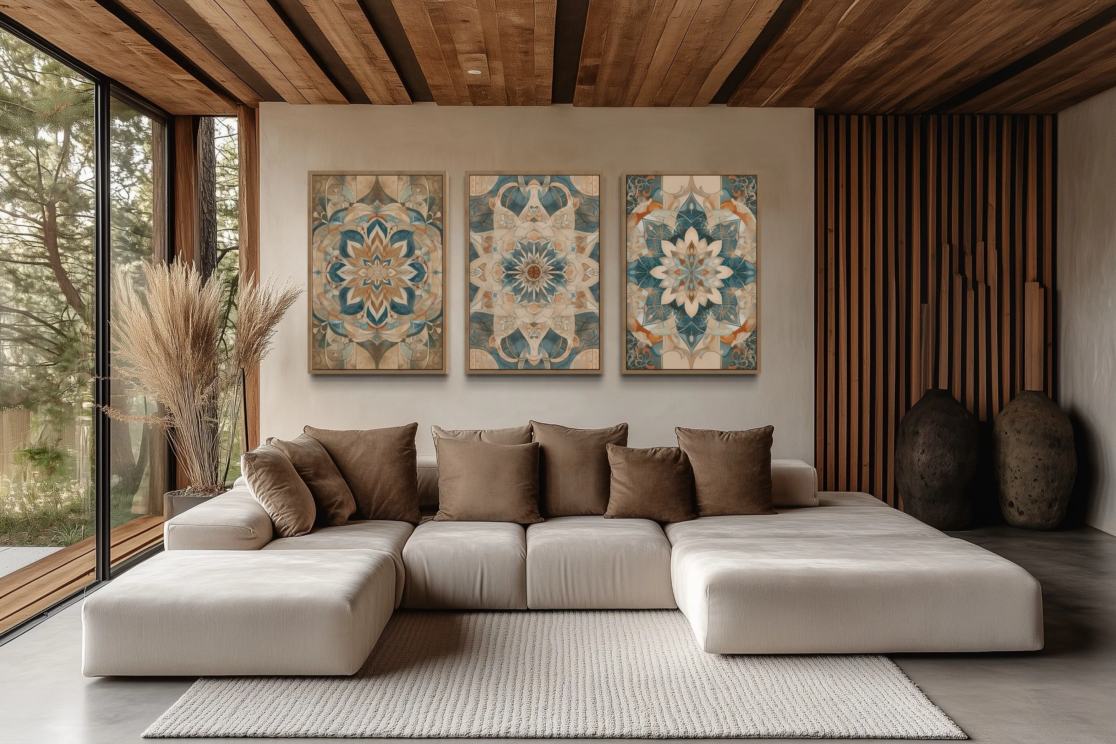 Framed Wall Art Set of 3 Boho Neutral Mandala Wall Decor
