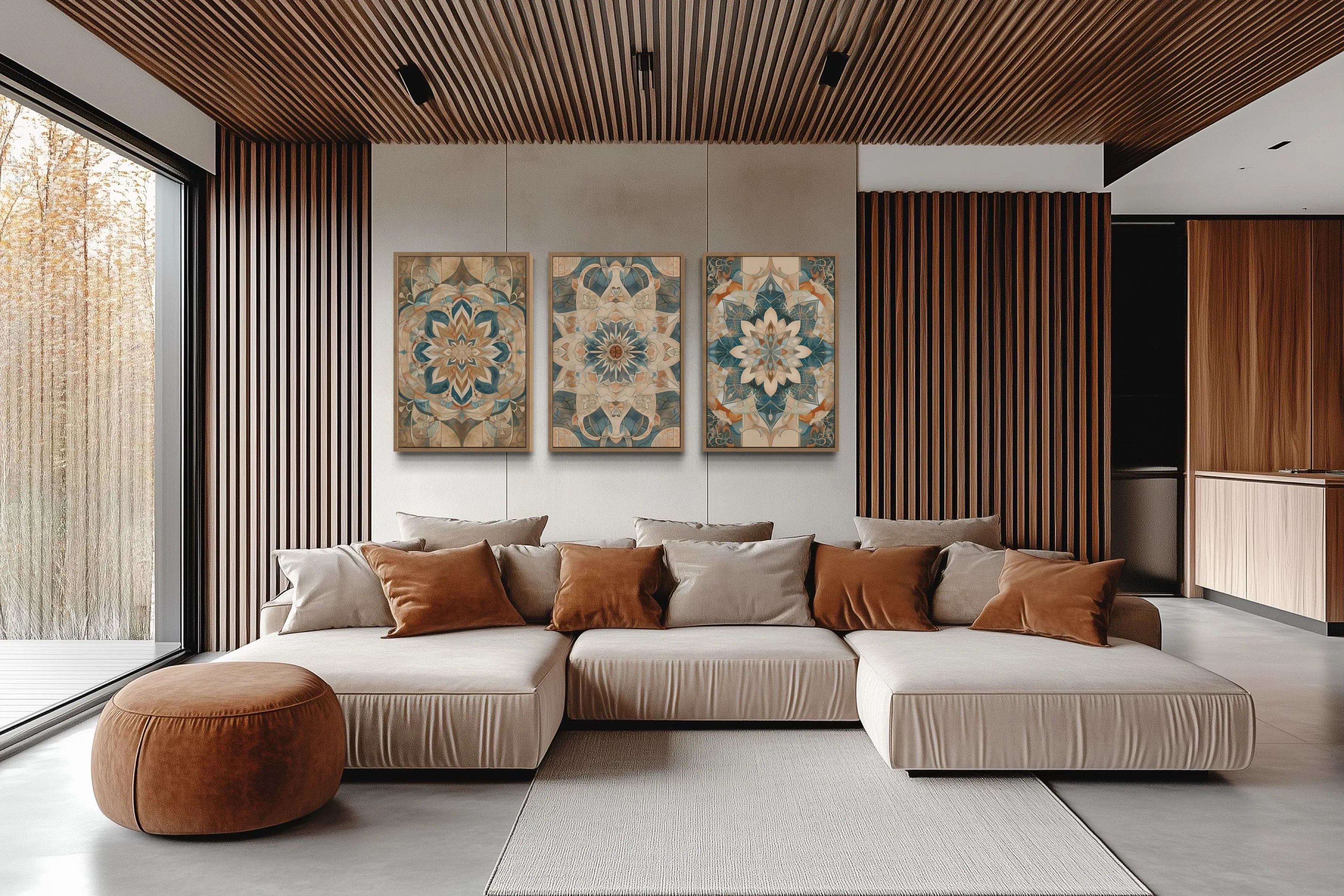 Framed Wall Art Set of 3 Boho Neutral Mandala Wall Decor