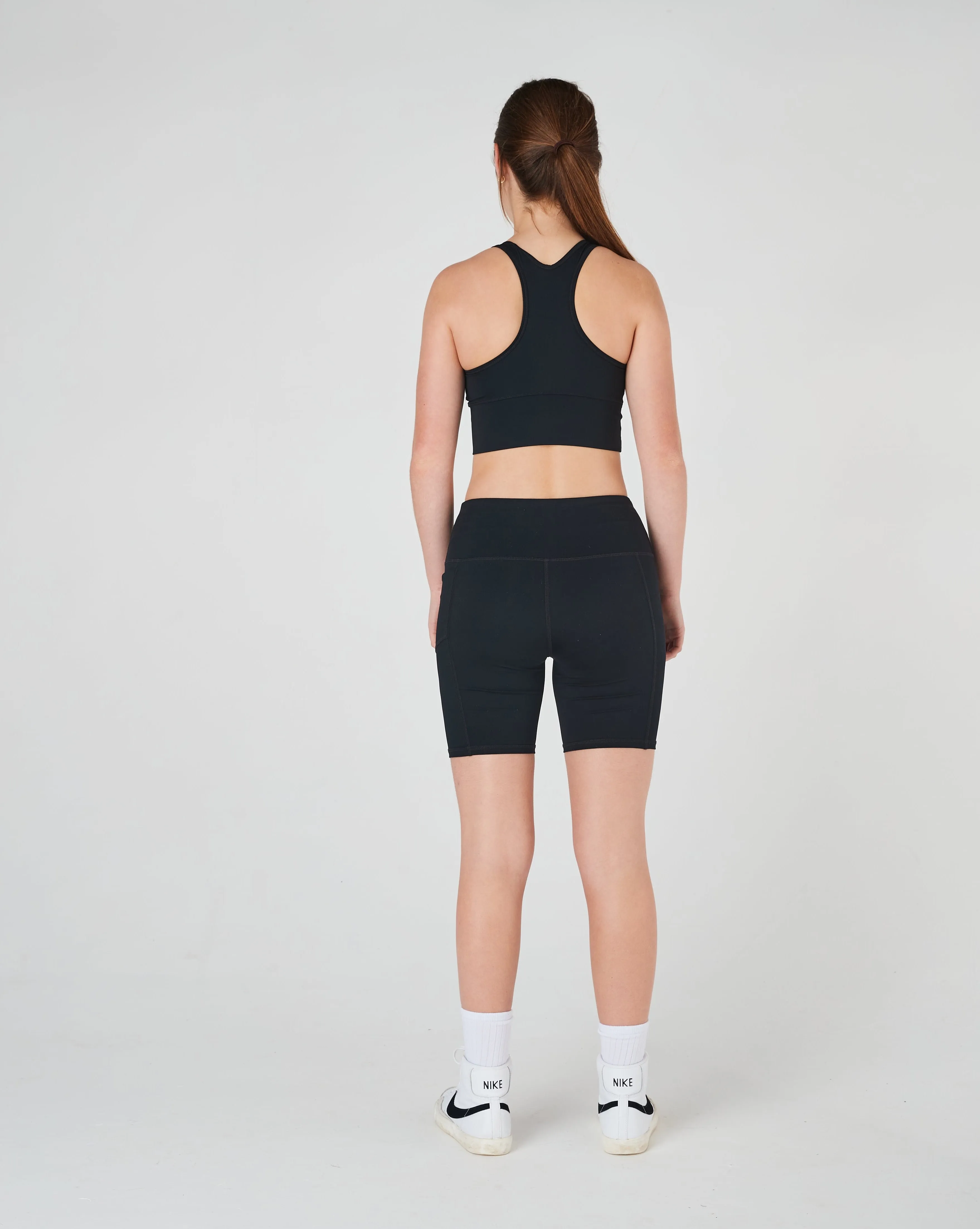 Girls Black Long Bike Sports Shorts