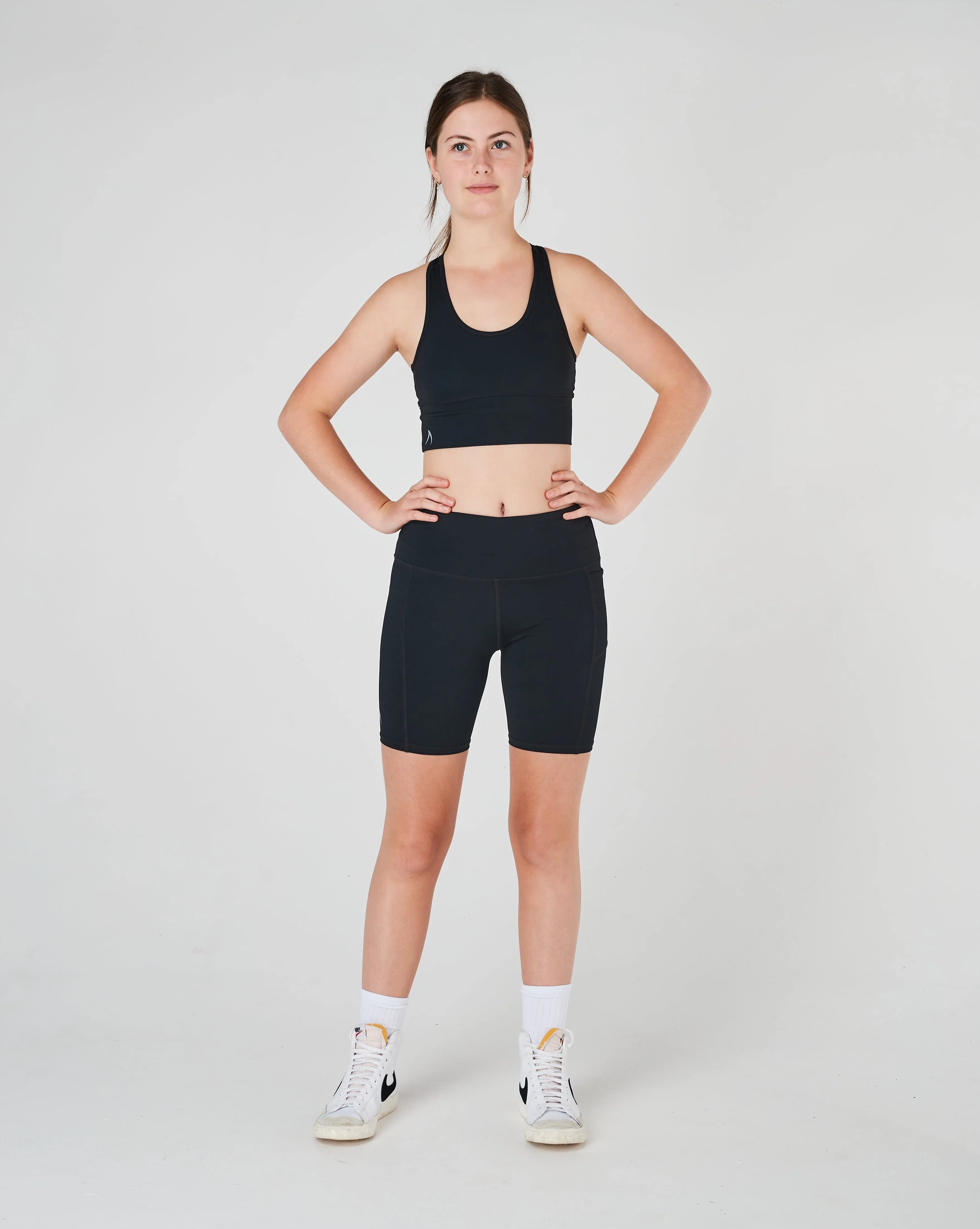 Girls Black Long Bike Sports Shorts