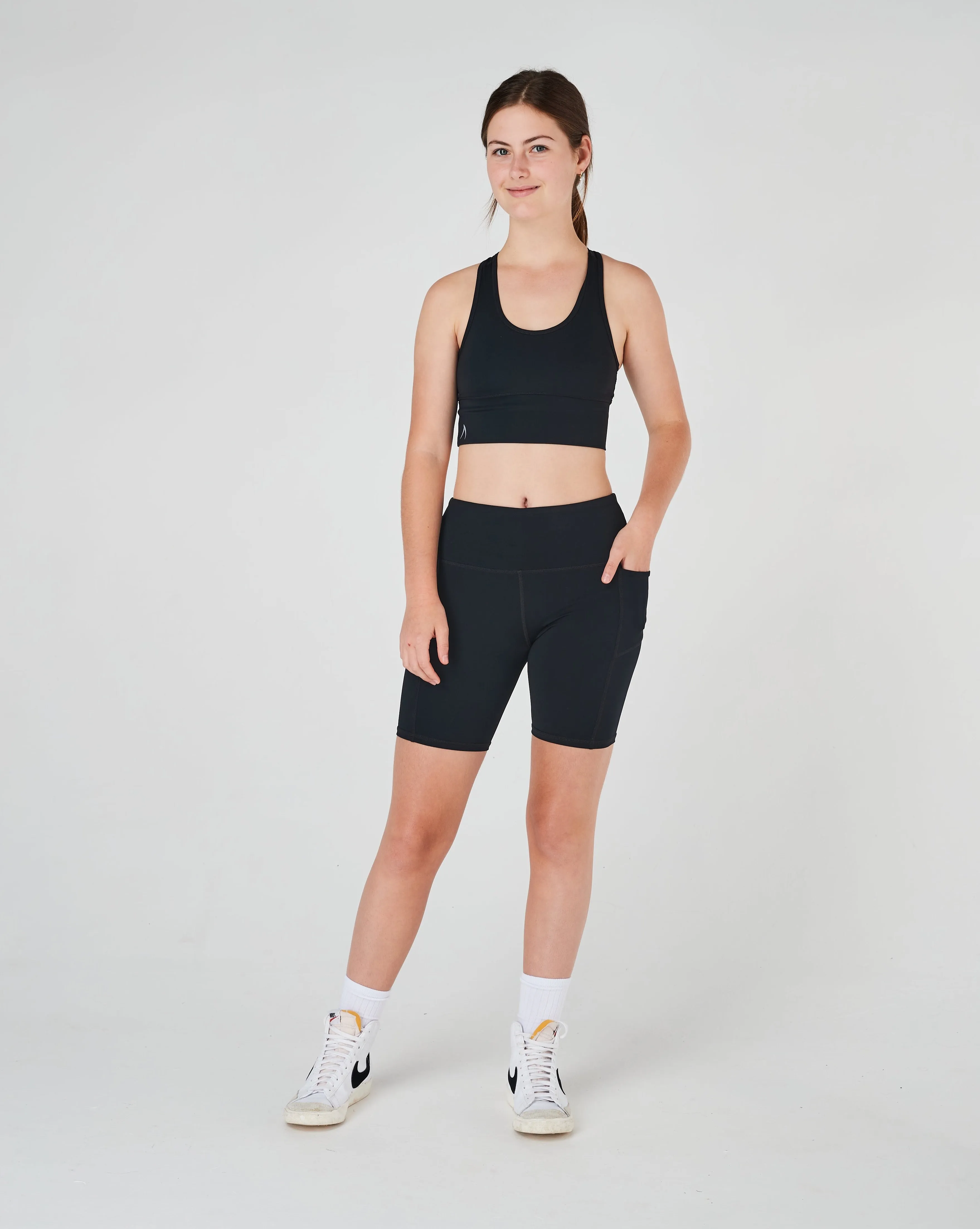 Girls Black Long Bike Sports Shorts