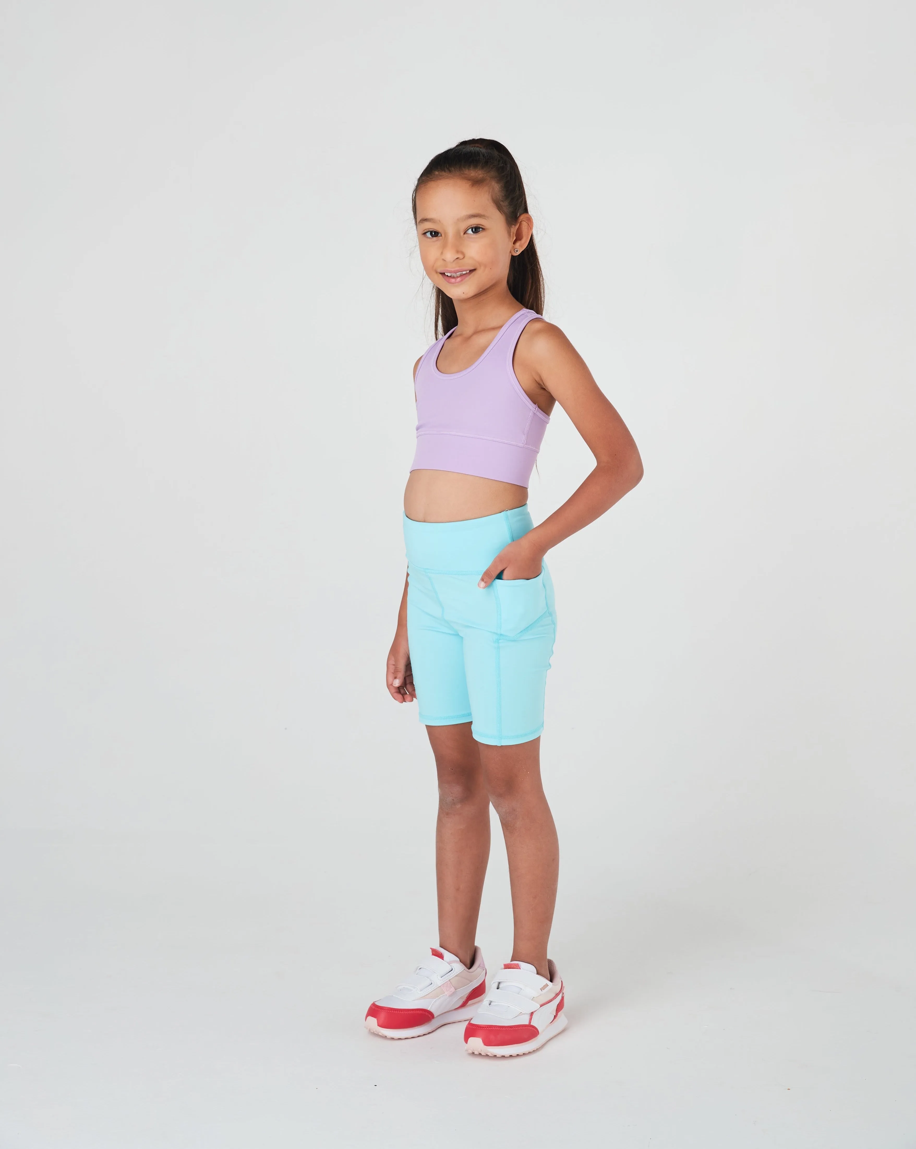 Girls Ice Blue Long Bike Sports Shorts