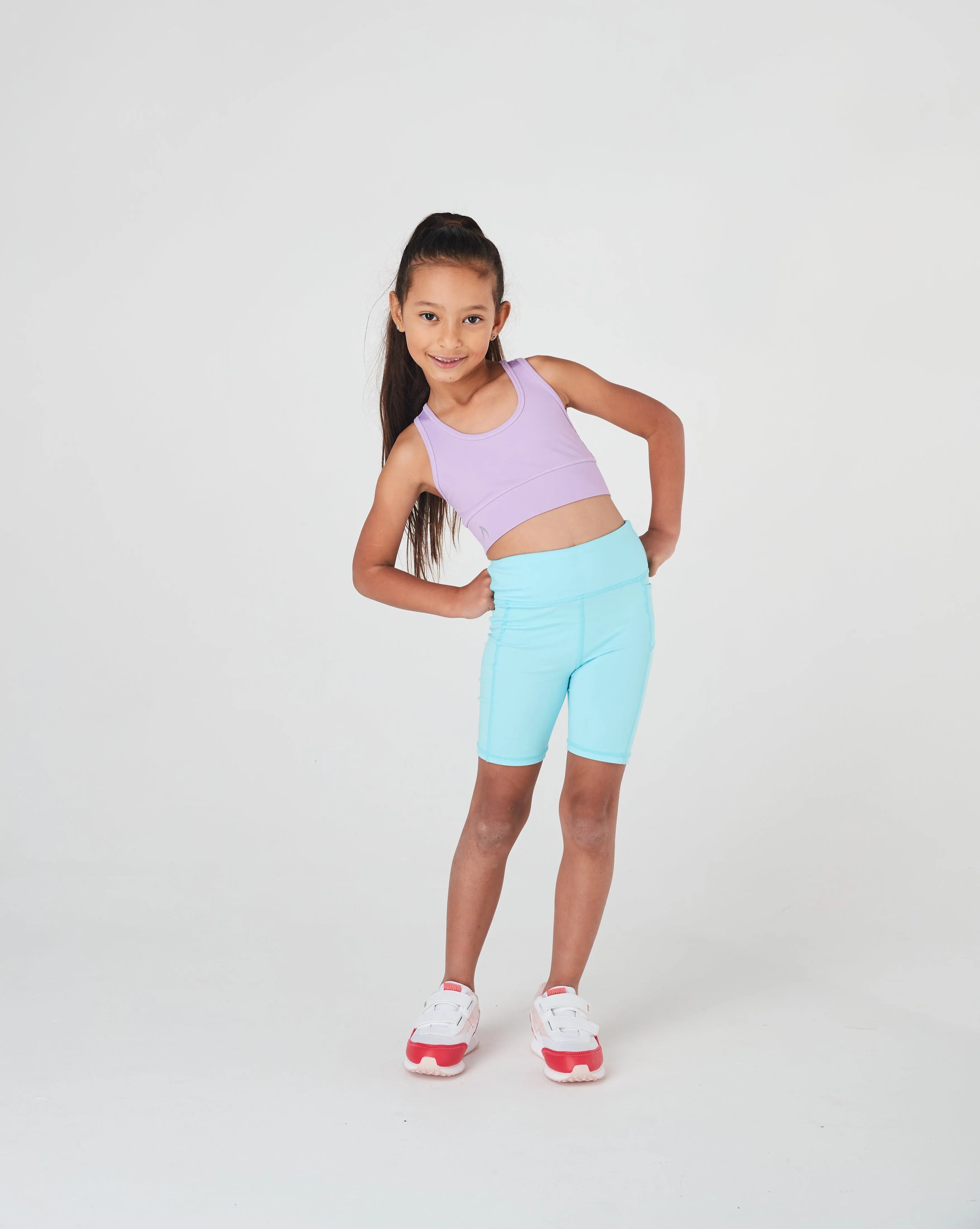 Girls Ice Blue Long Bike Sports Shorts