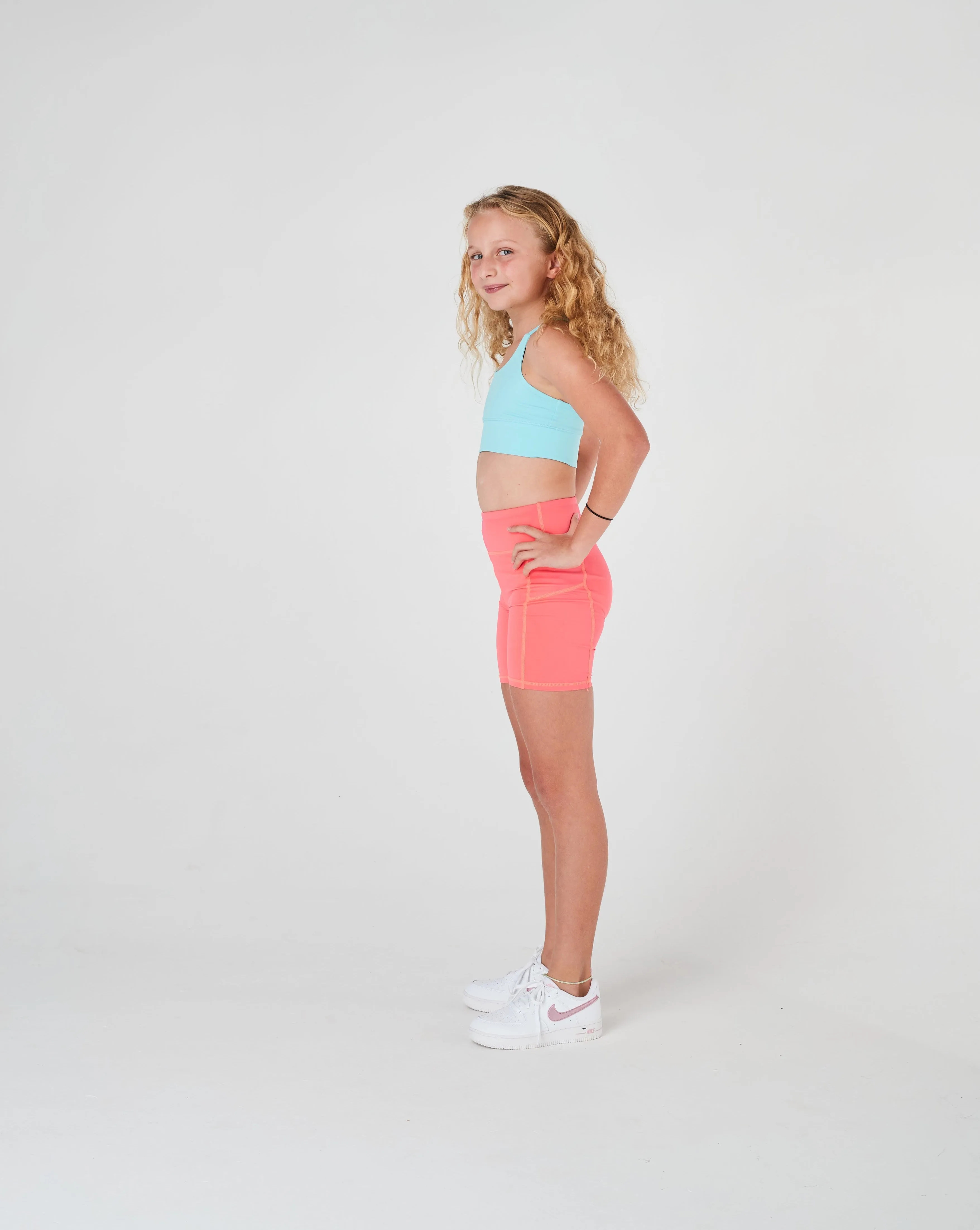 Girls Neon Orange Long Bike Sports Shorts