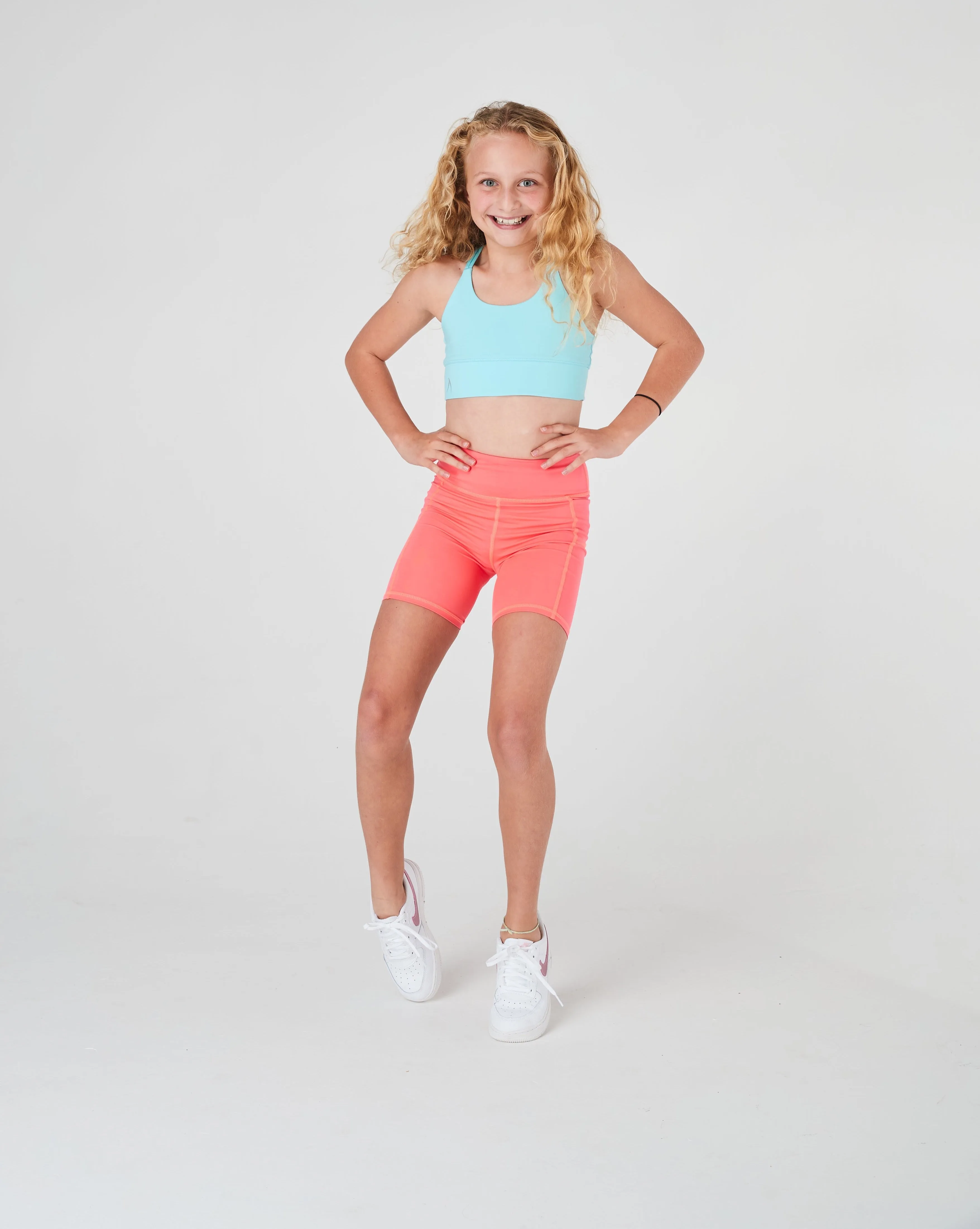 Girls Neon Orange Long Bike Sports Shorts