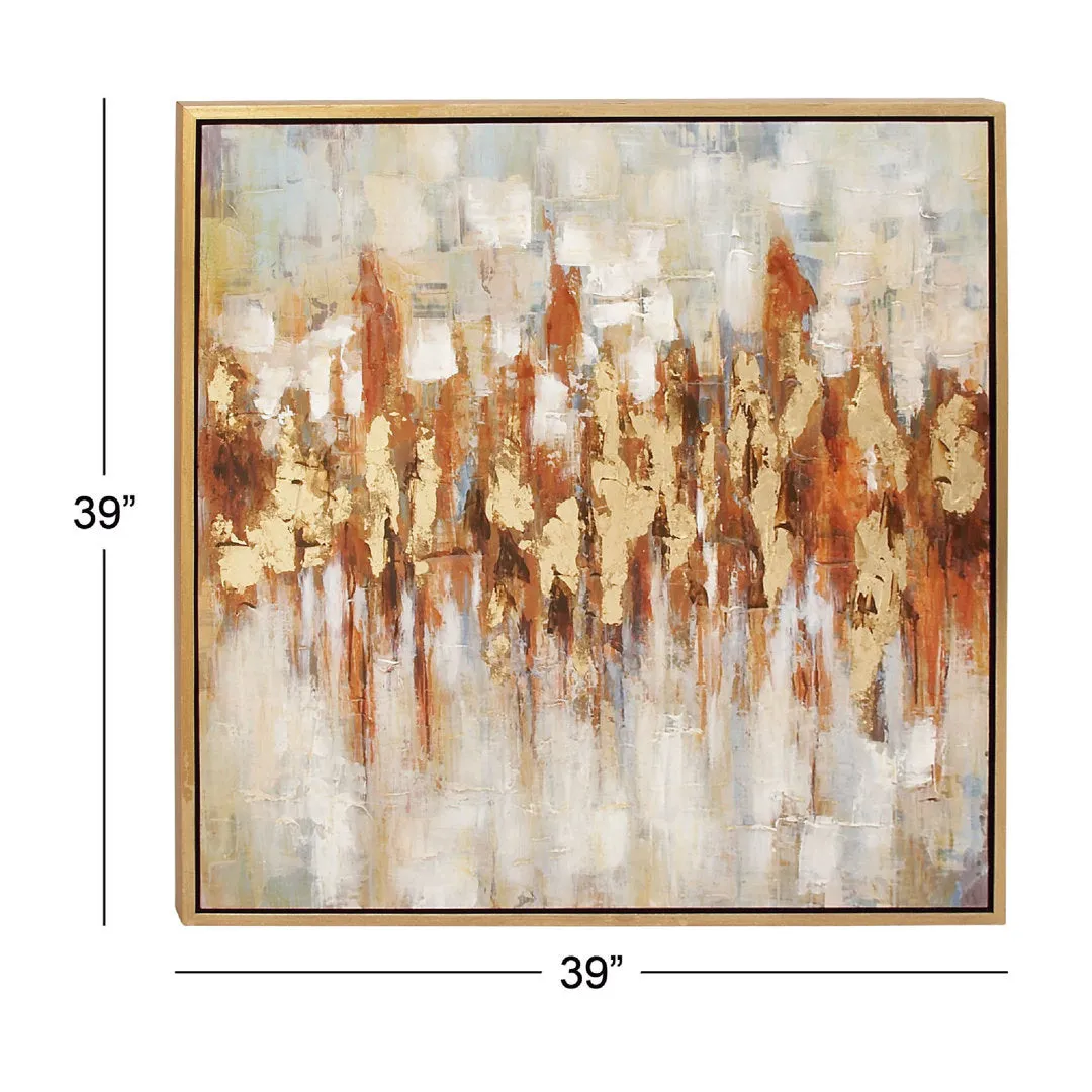 Gold Canvas Abstract Framed Wall Art with Gold Frame Orren Ellis