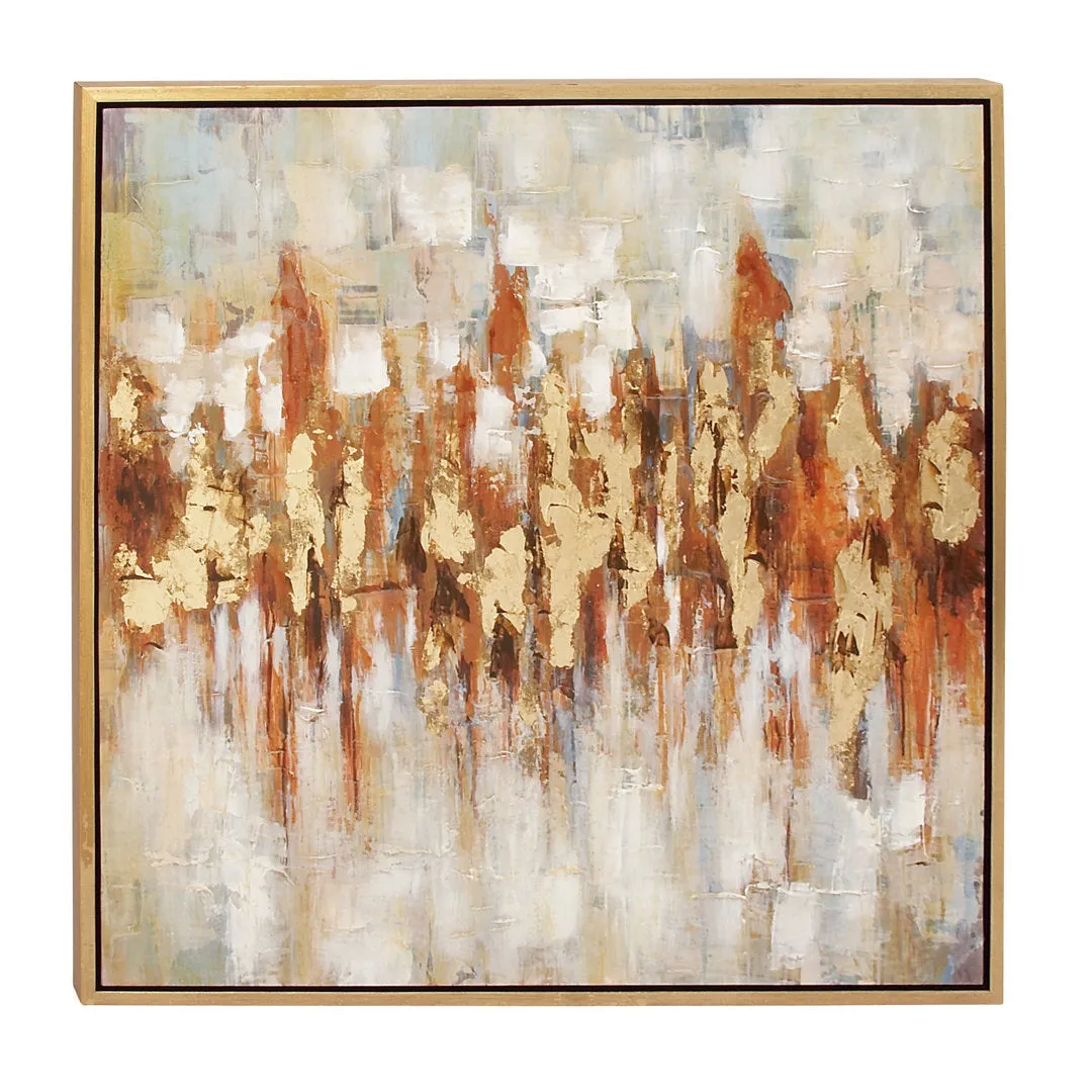 Gold Canvas Abstract Framed Wall Art with Gold Frame Orren Ellis