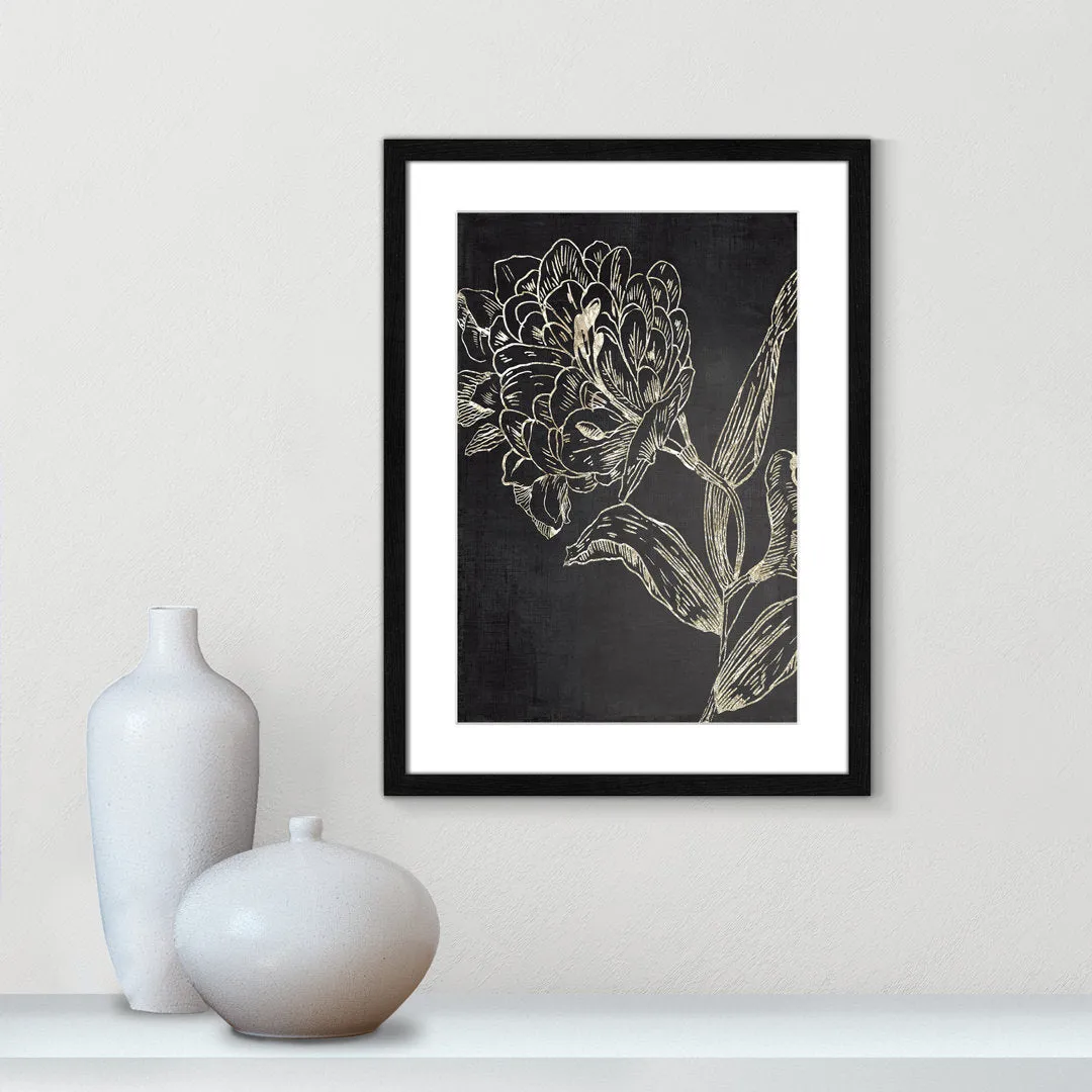 Golden Flower Folklore II by Asia Jensen - Picture Frame Graphic Art Joss & Main Size: 23" H x 17" W  Format: Black Wood Grain Framed