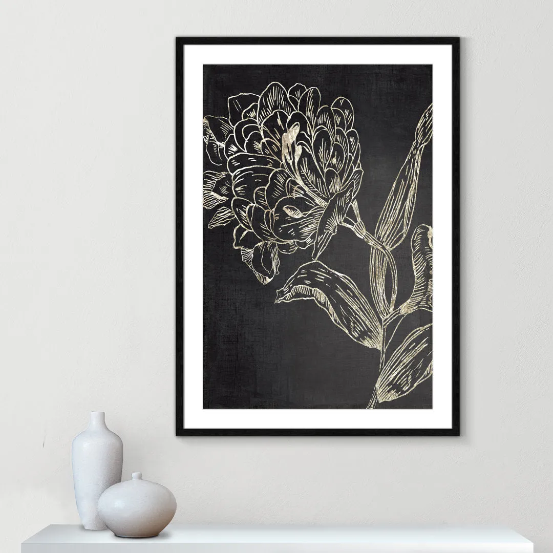 Golden Flower Folklore II by Asia Jensen - Picture Frame Graphic Art Joss & Main Size: 41.5" H x 29.5" W  Format: Black Wood Grain Framed