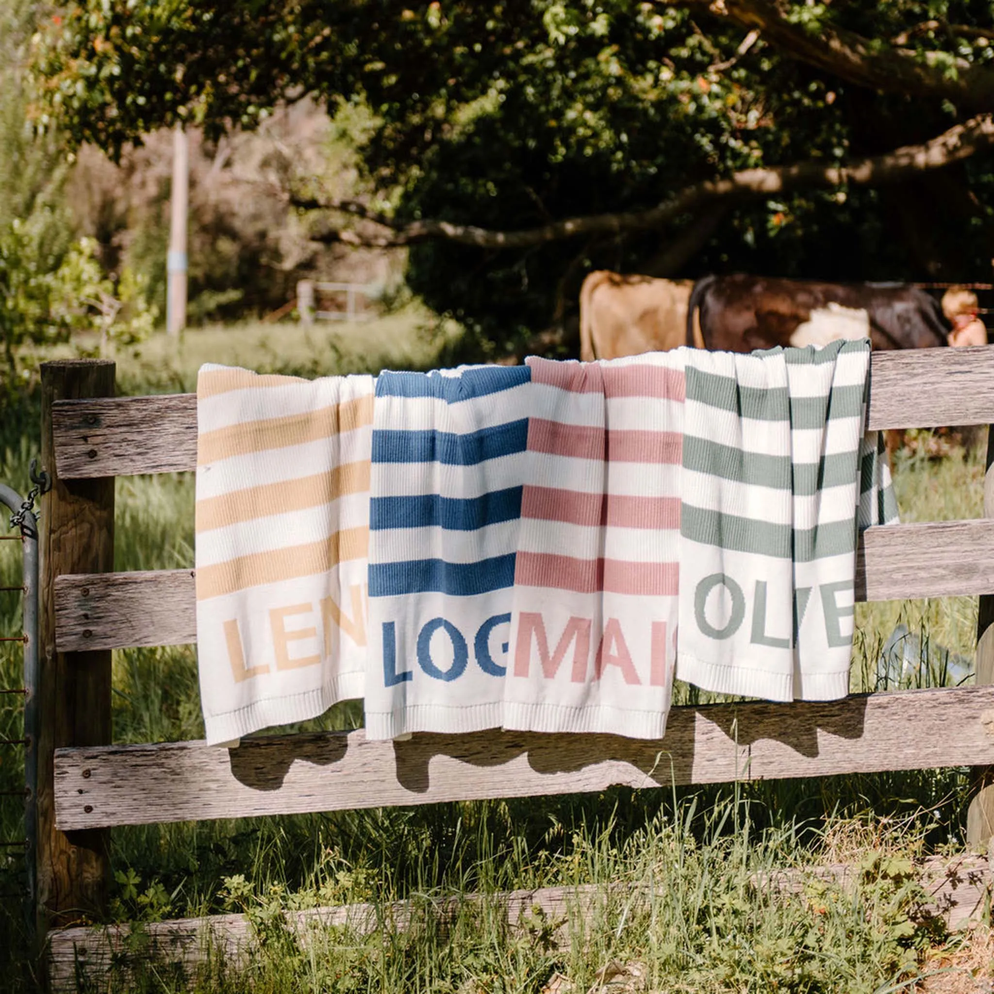 Hamptons Stripe Name Blanket - Ballet Pink