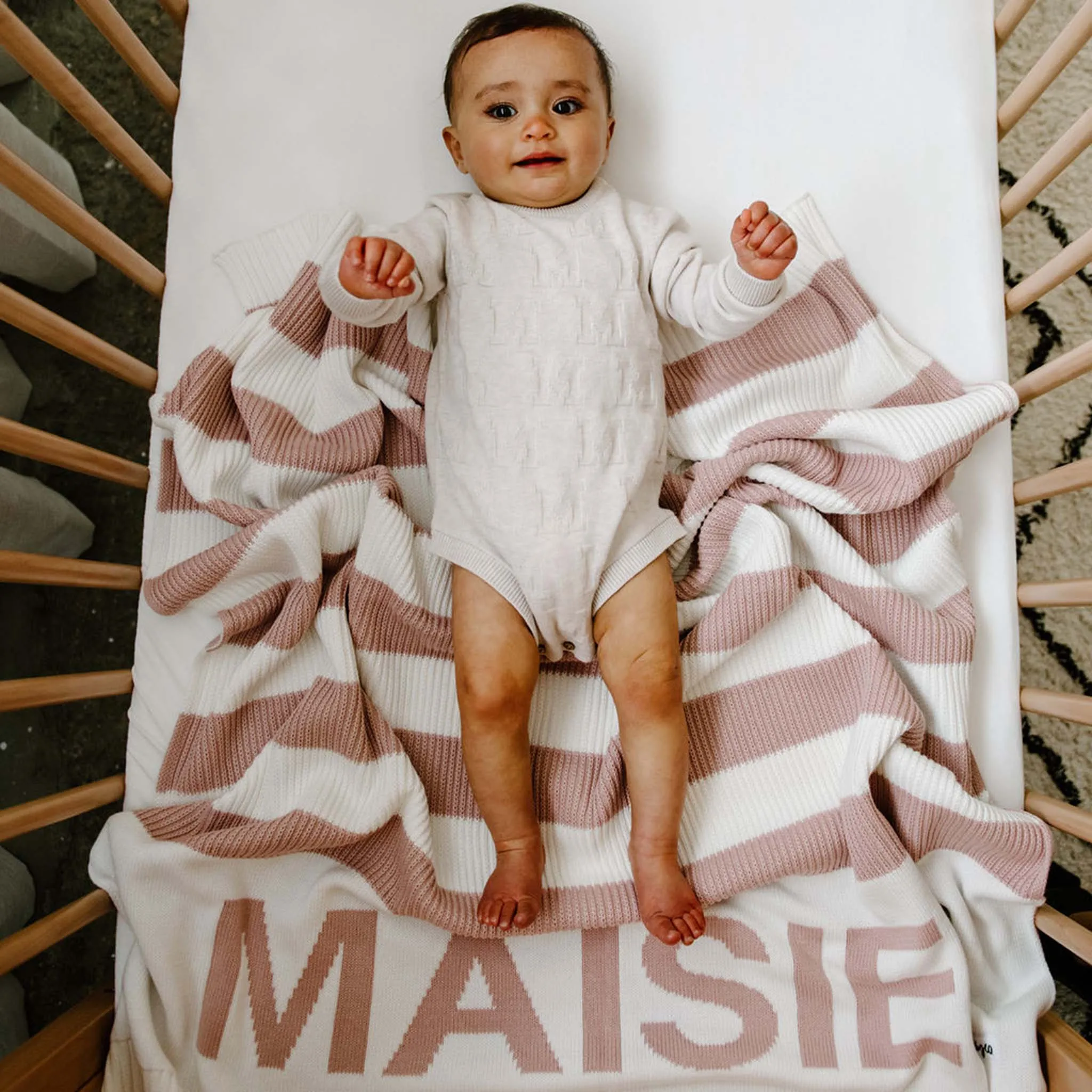 Hamptons Stripe Name Blanket - Ballet Pink