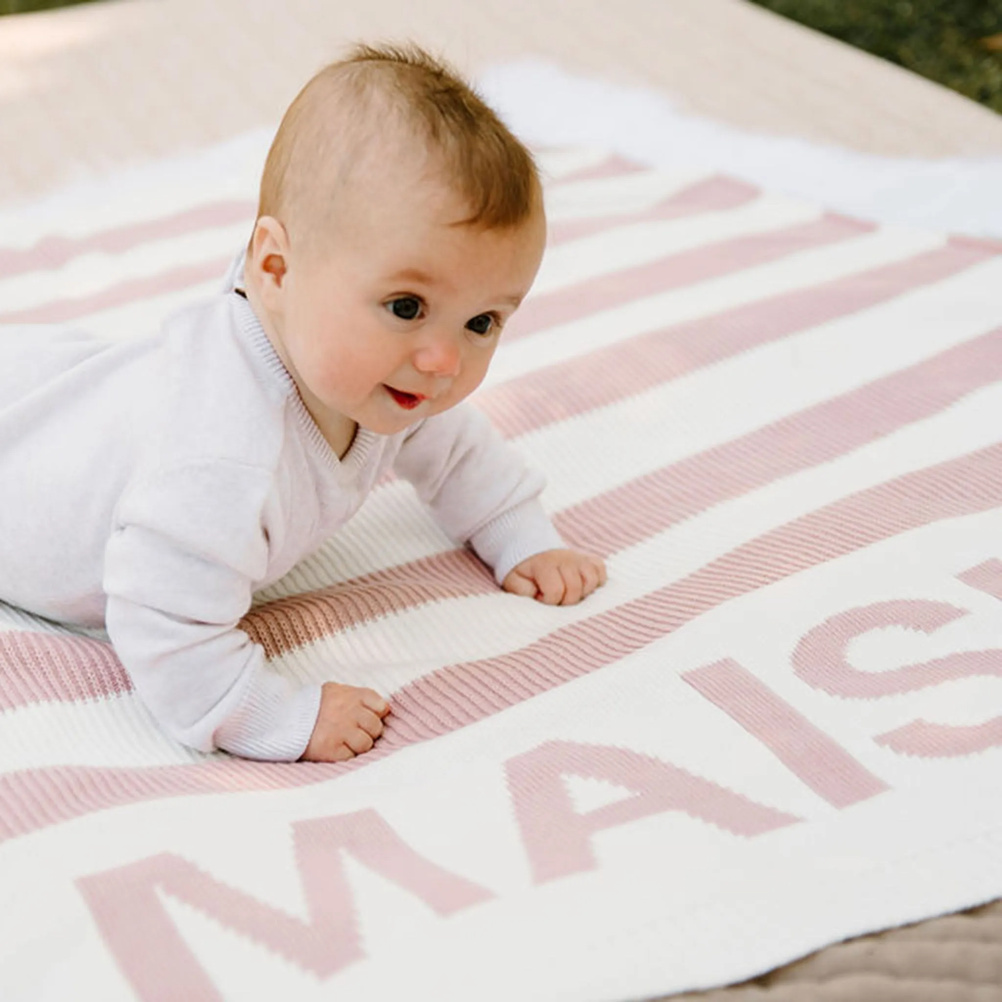 Hamptons Stripe Name Blanket - Ballet Pink