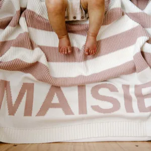 Hamptons Stripe Name Blanket - Ballet Pink