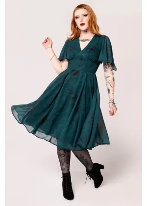 Hell Bunny Venom Snake 70's Midi Dress Green