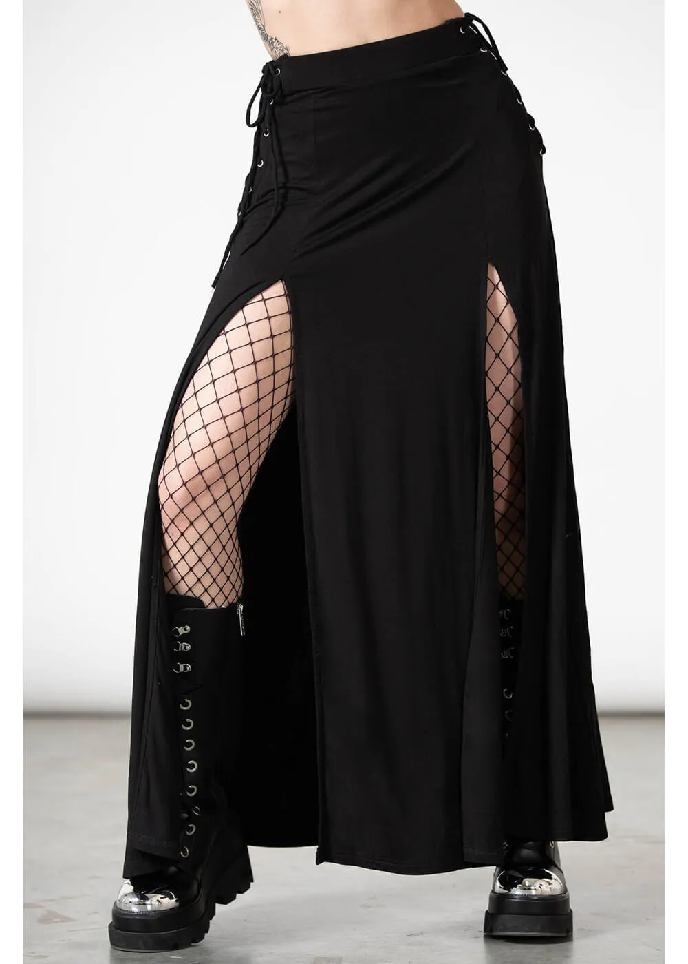 Killstar Hellverina Split Maxi Skirt Black